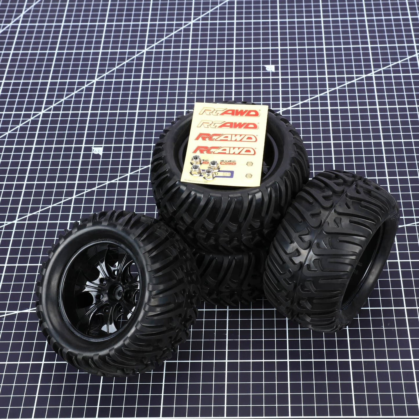RCAWD Amazon RC Wheel & Tires 7 spokes LG-013BL 1/16 Pre-glued Monster Truck Wheel Tires LG-013BL LG-014BL