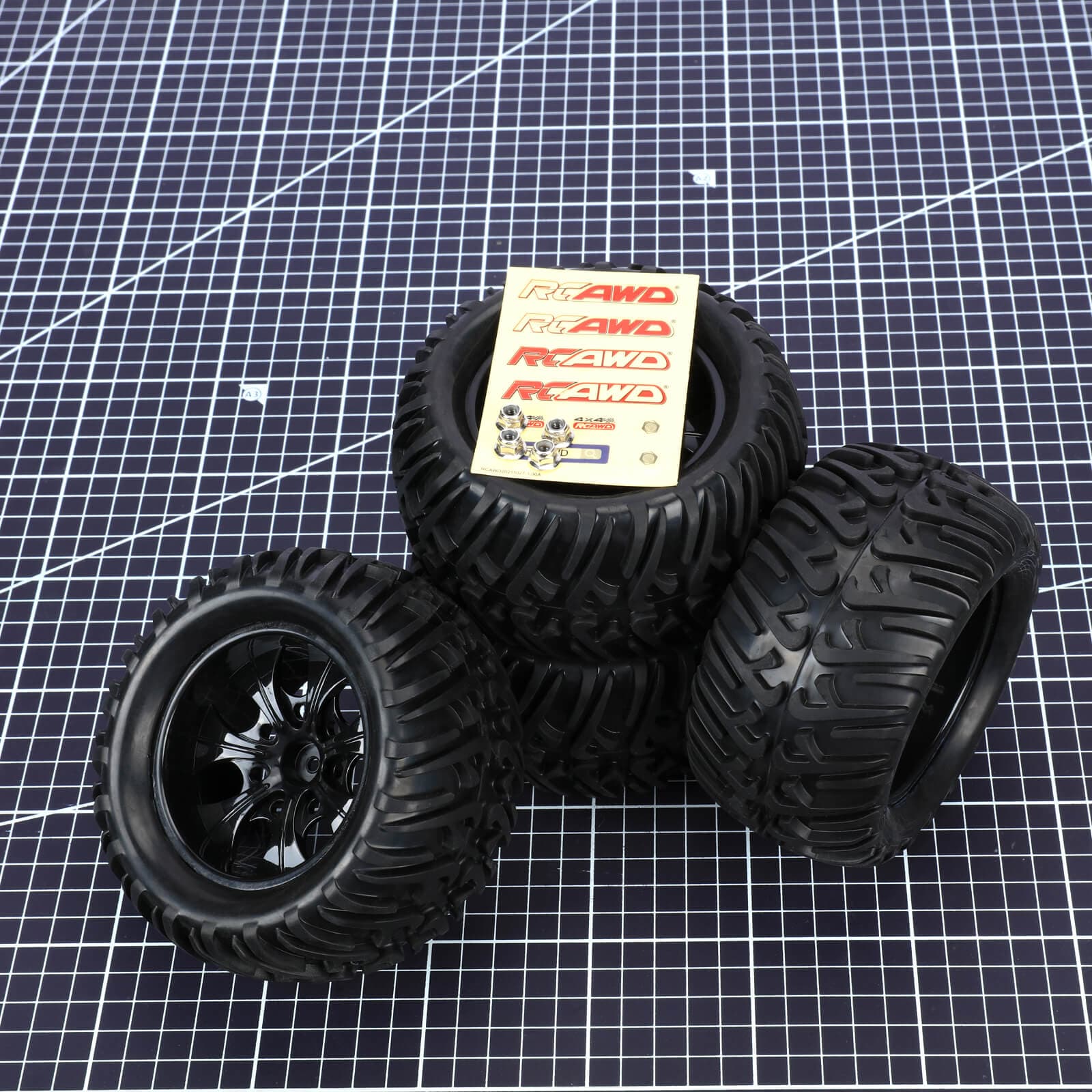 RCAWD Amazon RC Wheel & Tires 7 spokes LG-014BL 1/16 Pre-glued Monster Truck Wheel Tires LG-013BL LG-014BL