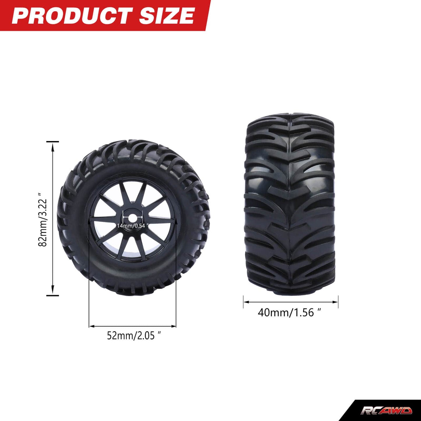 RCAWD Amazon RC Wheel & Tires RCAWD 1/16 Pre-glued RC Tires for MJX Hyper go RC truck V-shaped Tread Gl-005BL GL-006BL