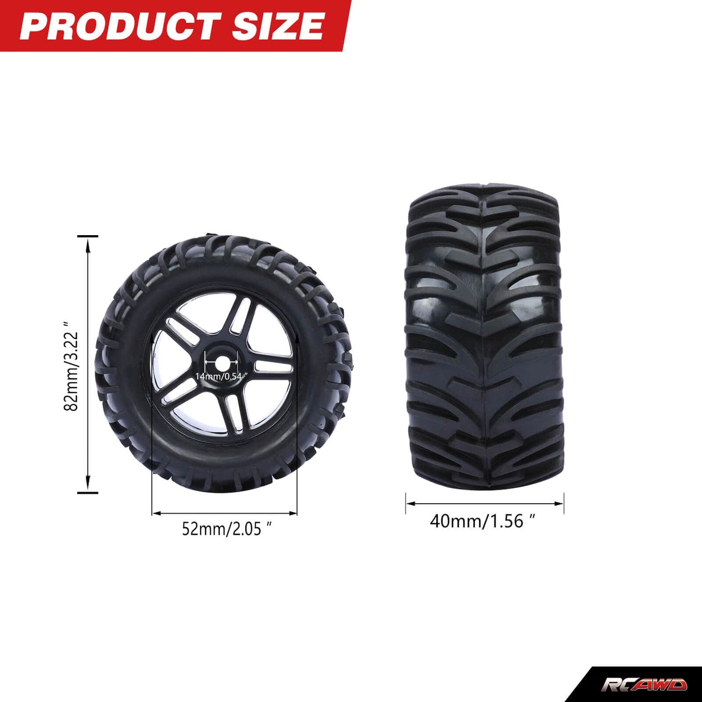 RCAWD Amazon RC Wheel & Tires RCAWD 1/16 Pre-glued RC Tires for MJX Hyper go RC truck V-shaped Tread Gl-005BL GL-006BL