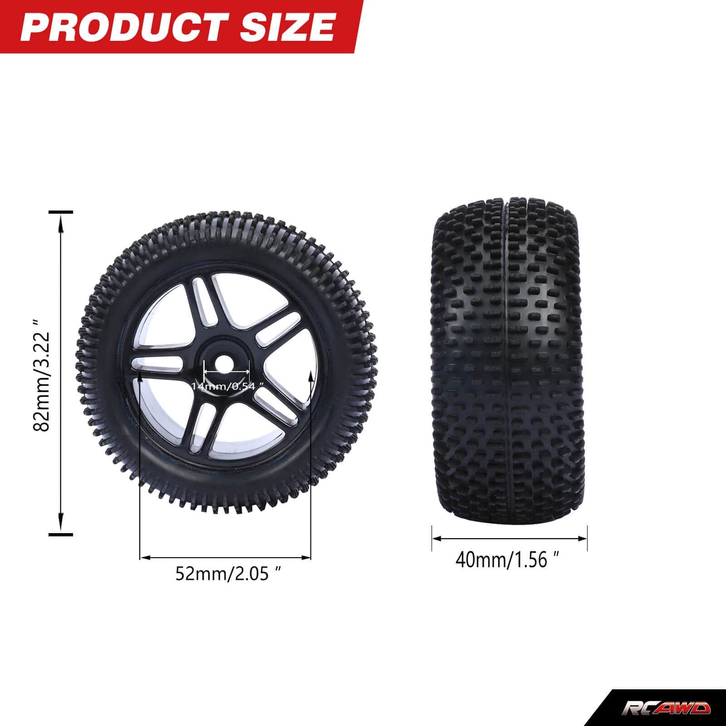 RCAWD Amazon RC Wheel & Tires RCAWD 2.05'' 82*40mm 1/16 Pre-glued RC off-road Buggy wheel Tires LG-009BL LG-010BL