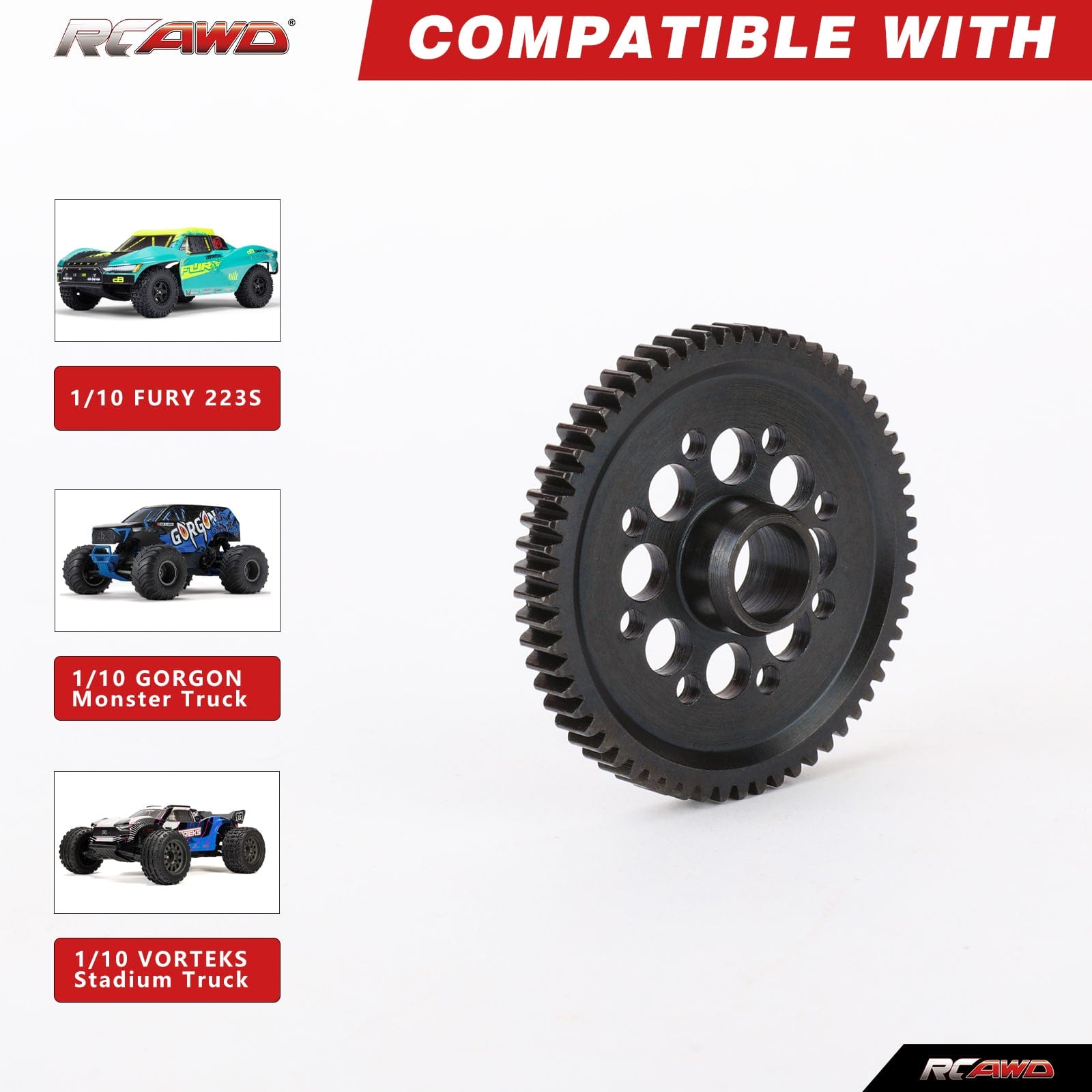 RCAWD ARRMA GORGON Steel 0.8Mod 61T Spur Gear Set with 15T 17T Pinion