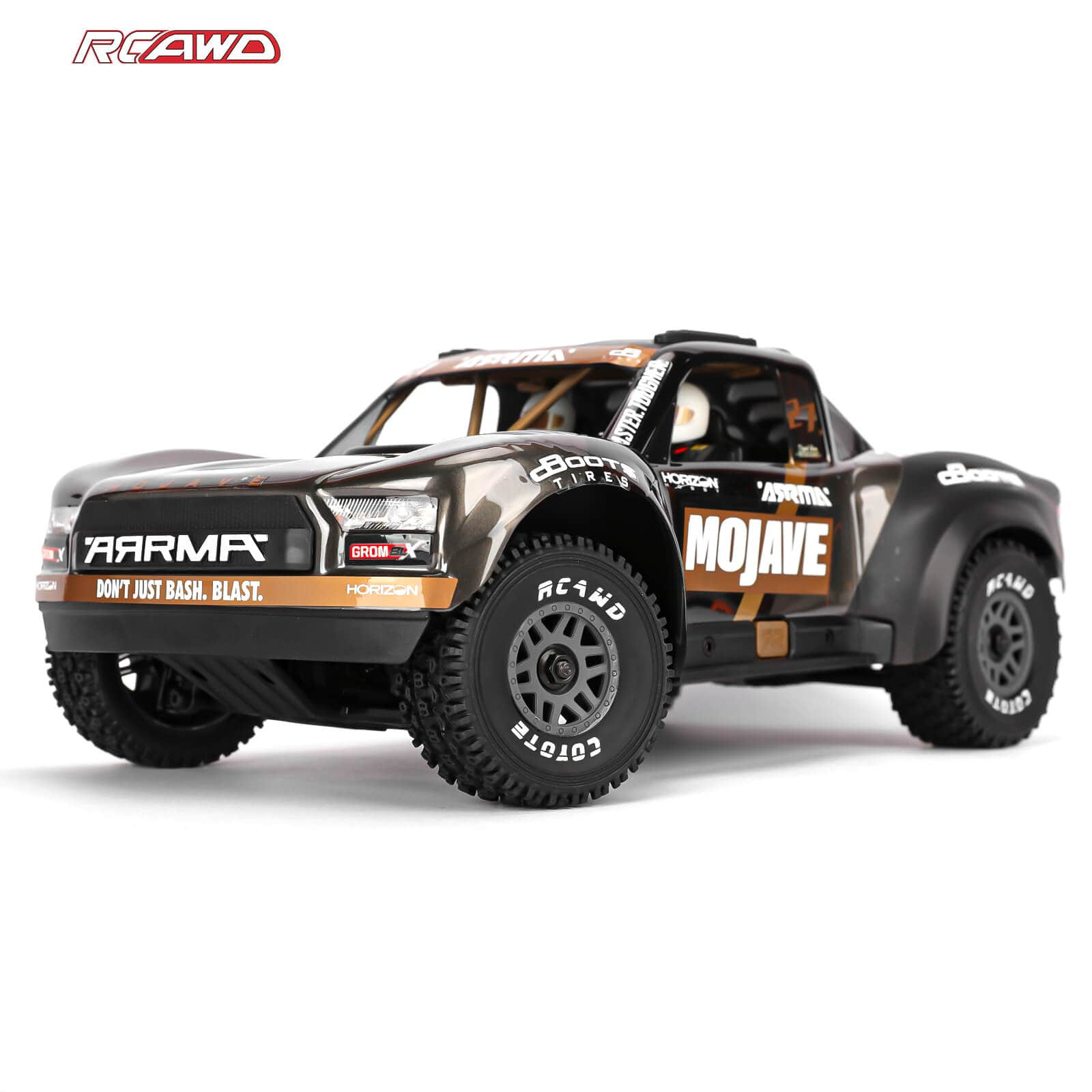 RCAWD ARRMA 1/16 MOJAVE GROM Onyx Black RCAWD ARRMA MOJAVE GROM All Terrain Adaptation Pre Glued Wheel Tires