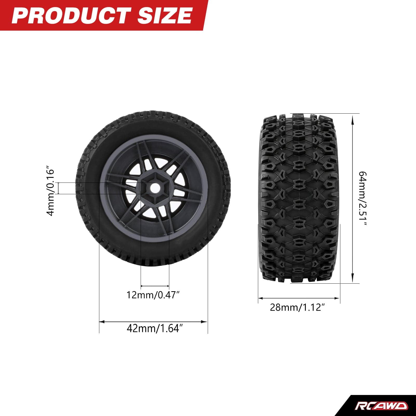RCAWD ARRMA 1/16 MOJAVE GROM RCAWD ARRMA MOJAVE GROM All Terrain Adaptation Pre Glued Wheel Tires