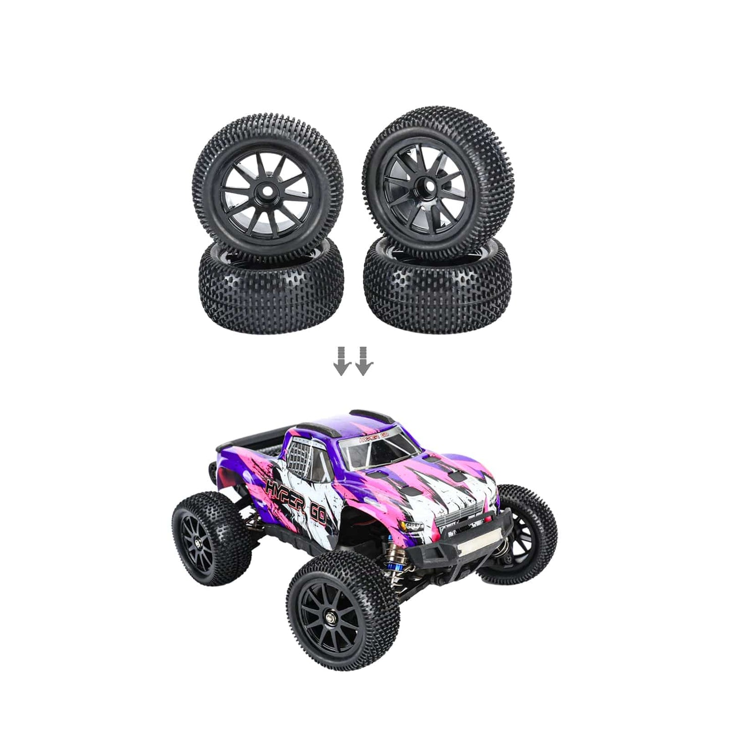 RCAWD Arrma 1/18 GROM Upgrade Parts 10 Spokes Square lug Tread RCAWD 40g/pc Nylon Wheel Rims Tire Set for Arrma 1/18 Granite Grom Mega Upgrade Parts