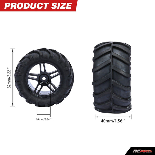 RCAWD Arrma 1/18 GROM Upgrade Parts 5 Spokes Herringbone Tread RCAWD 40g/pc Nylon Wheel Rims Tire Set for Arrma 1/18 Granite Grom Mega Upgrade Parts