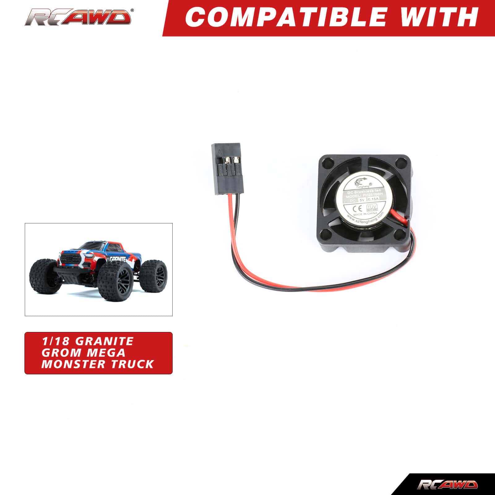 RCAWD Arrma 1/18 GROM Upgrade Parts fan RCAWD Arrma 1/18 GROM Motor Cooling Fan 25*25MM