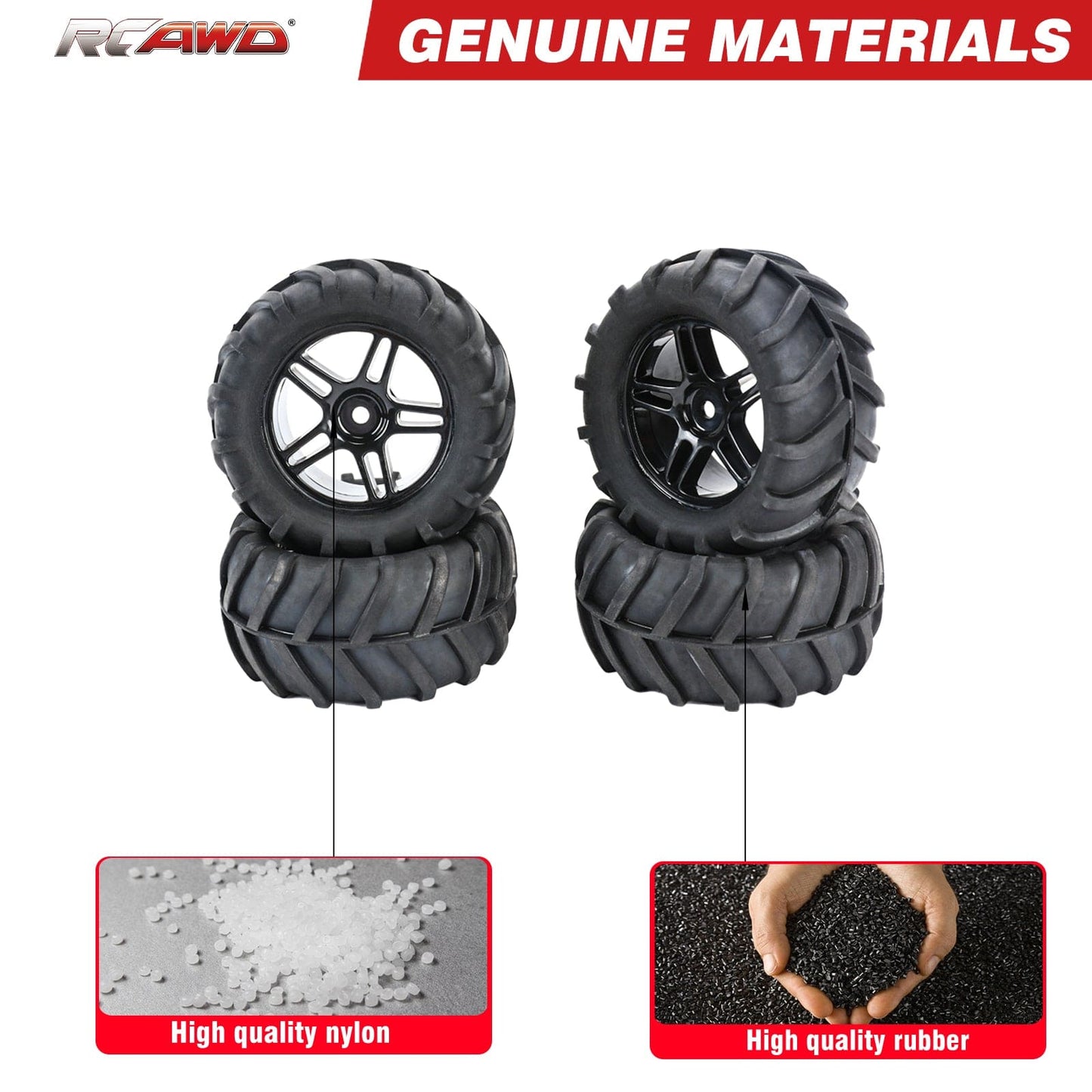 RCAWD Arrma 1/18 GROM Upgrade Parts RCAWD 40g/pc Nylon Wheel Rims Tire Set for Arrma 1/18 Granite Grom Mega Upgrade Parts