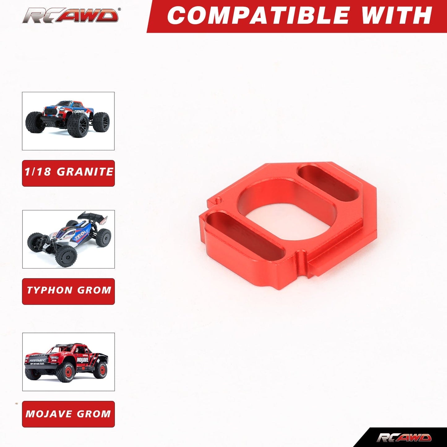 RCAWD Arrma 1/18 GROM Upgrade Parts RCAWD Arrma 1/18 GROM Motor Mount Adjustable Aluminum