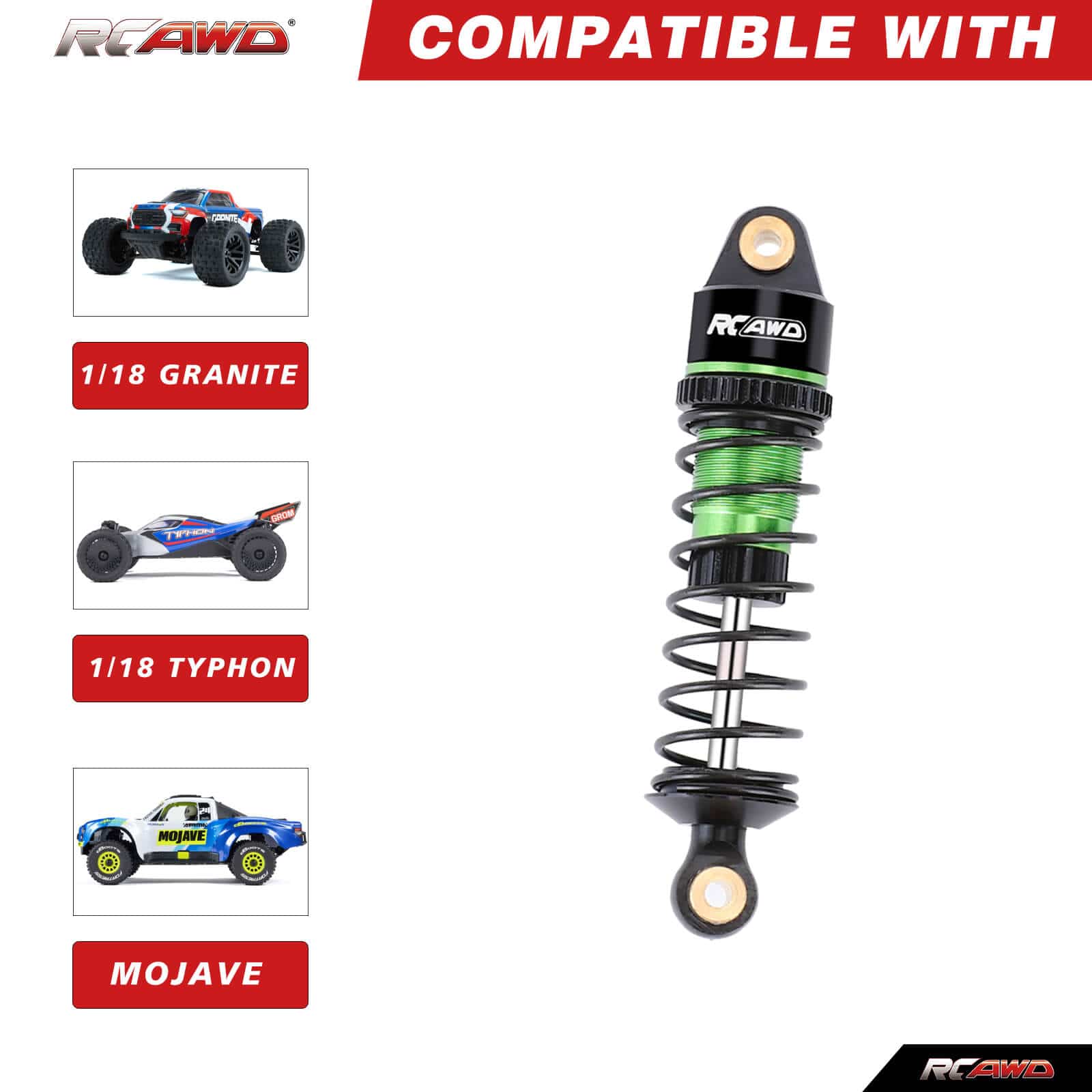 RCAWD Arrma 1/18 GROM Upgrade Parts RCAWD Arrma 1/18 GROM Upgrades 58mm Aluminum Shock Set