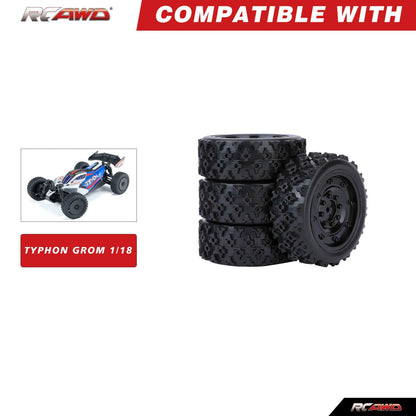 RCAWD Arrma 1/18 GROM Upgrade Parts RCAWD Arrma 1/18 GROM Wheel Tires Set GRANITE Glued Nylon 4pcs