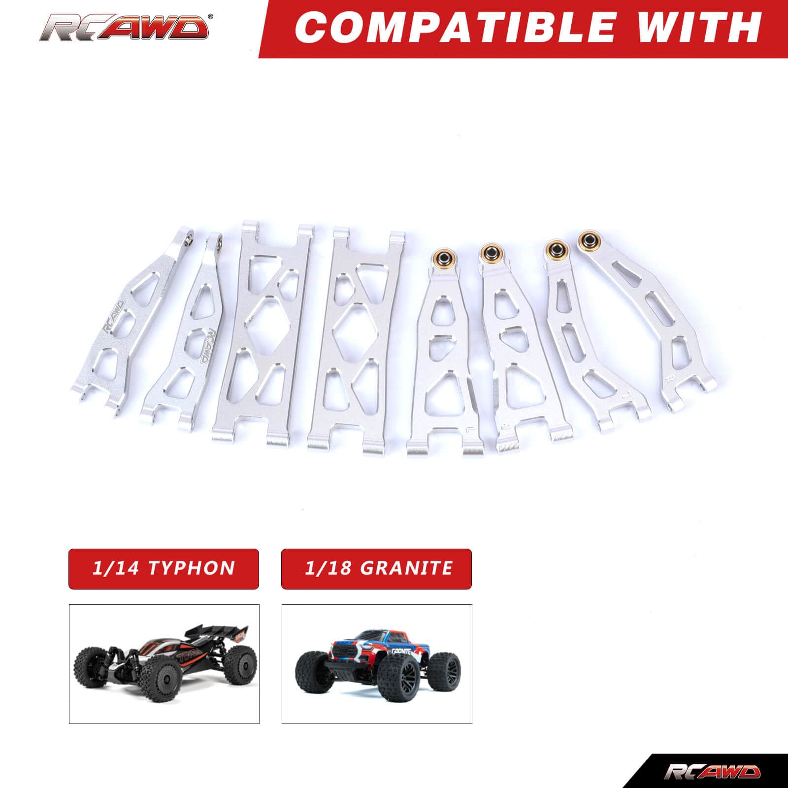 RCAWD Arrma 1/18 GROM Upgrade Parts RCAWD ARRMA GROM 26 Pieces Suspension Arms Set with Steering Parts