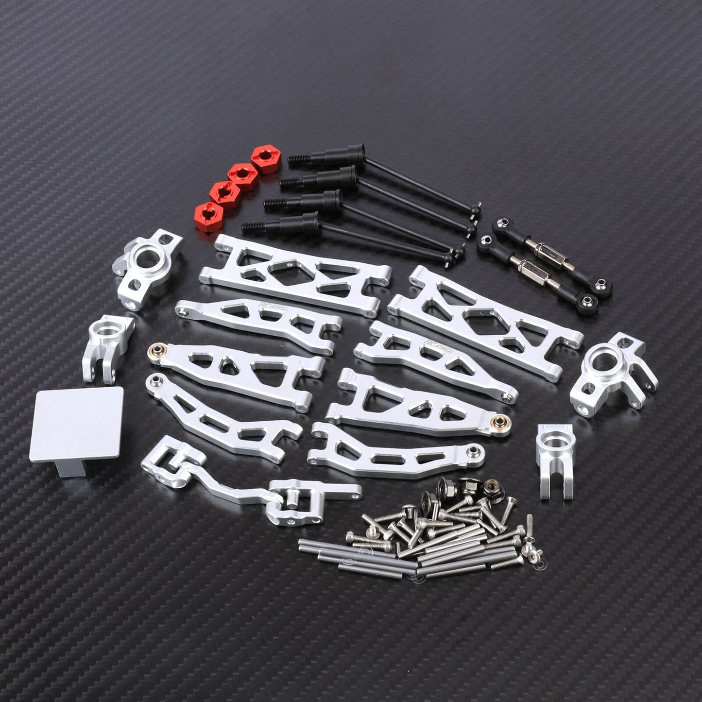 RCAWD Arrma 1/18 GROM Upgrade Parts Silver RCAWD ARRMA GROM 26 Pieces Suspension Arms Set with Steering Parts