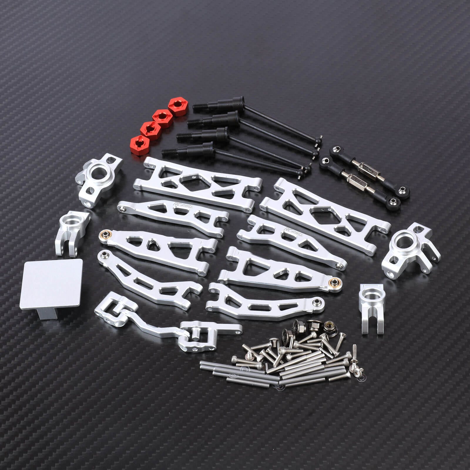 RCAWD Arrma 1/18 GROM Upgrade Parts Silver RCAWD ARRMA GROM 26 Pieces Suspension Arms Set with Steering Parts