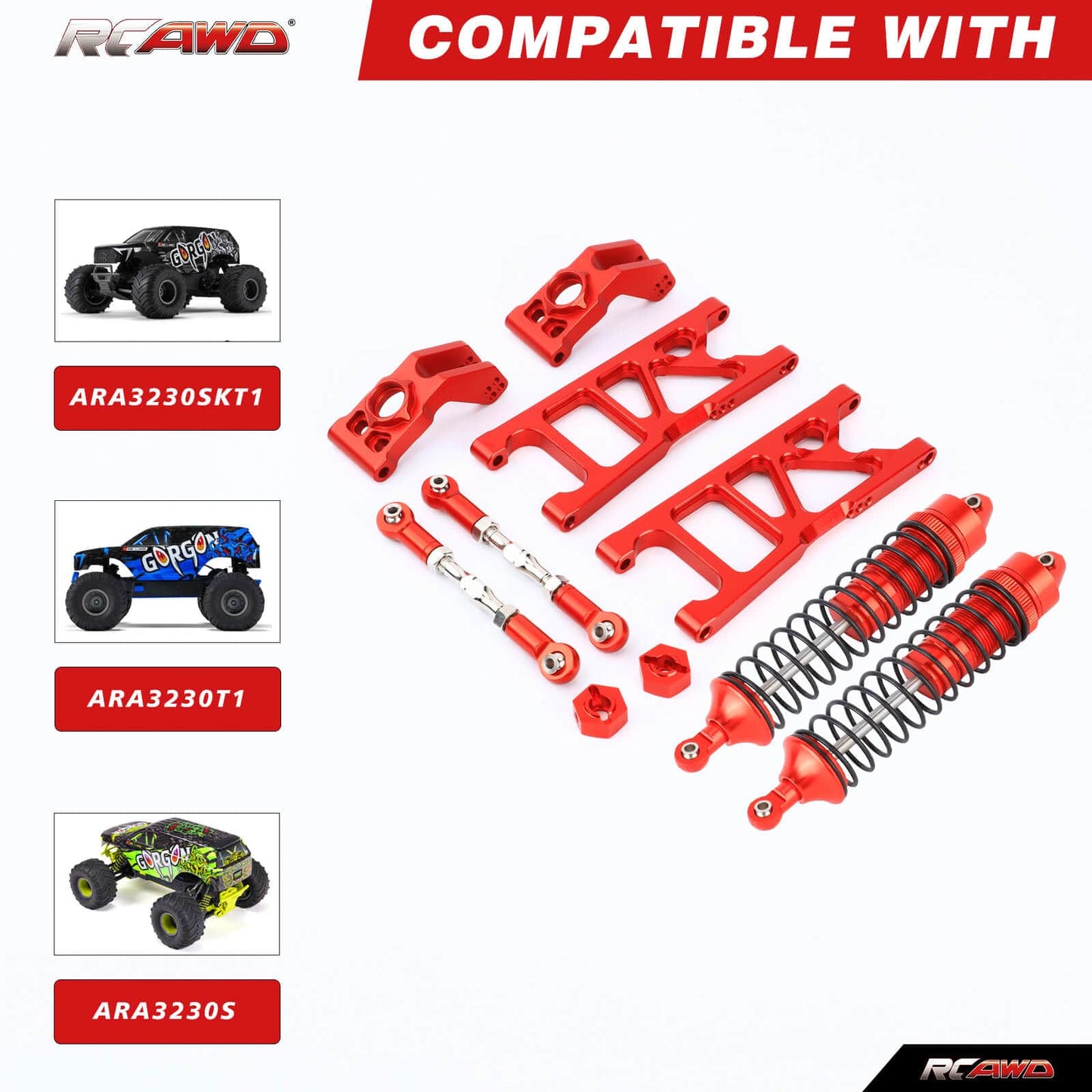 RCAWD Arrma 1/10 GORGON Rear Suspension Arms & Shocks with link Set - RCAWD