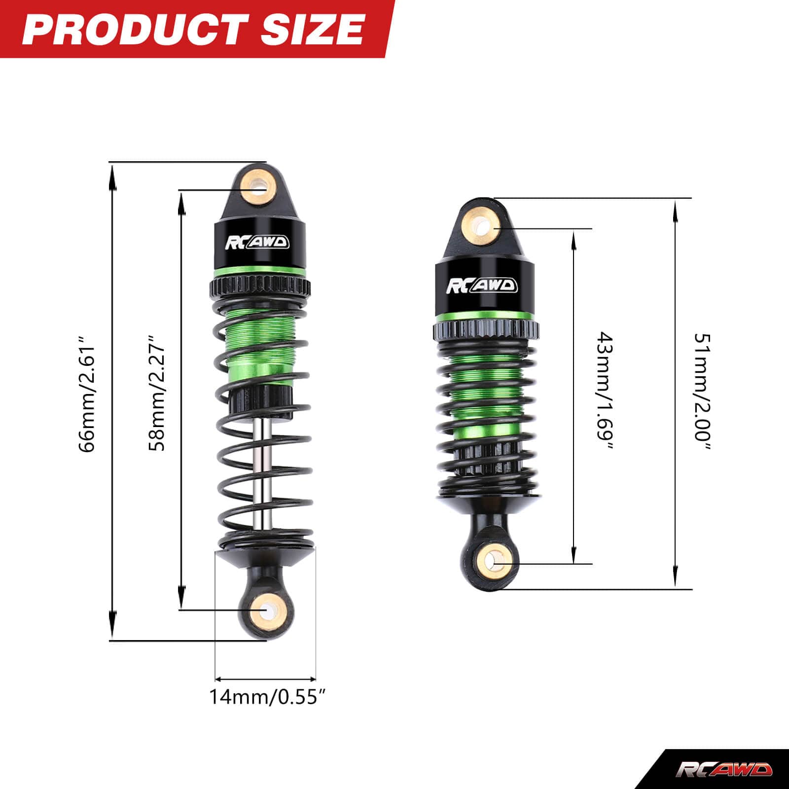 RCAWD Arrma 1/18 GROM Upgrades 58mm Aluminum Shock Set - RCAWD