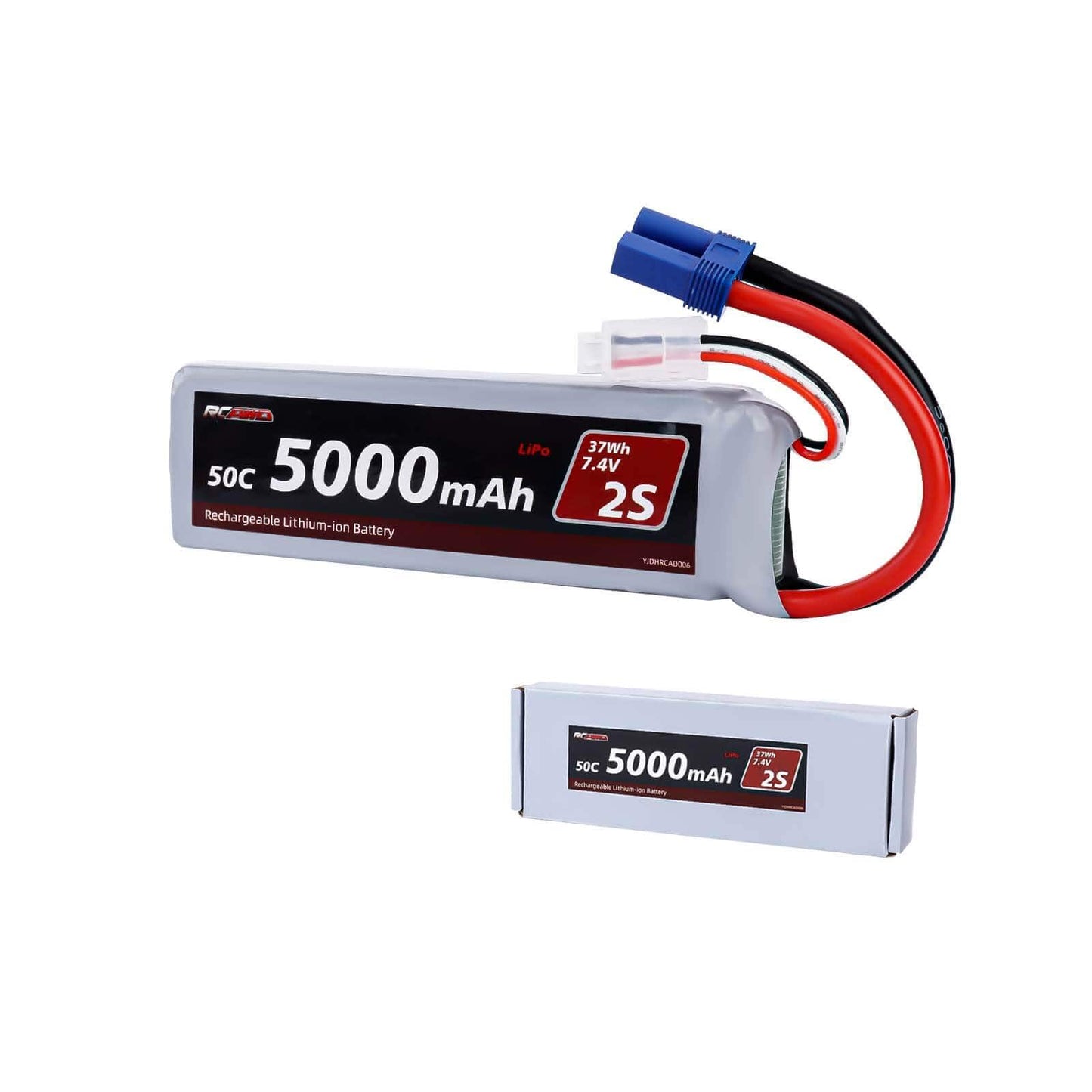 RCAWD ARRMA 3S 5000mAh 2S Battery RCAWD Arrma 1/10 5000mAh 7.4V 50C 2S Lipo Battery with EC5 Plug