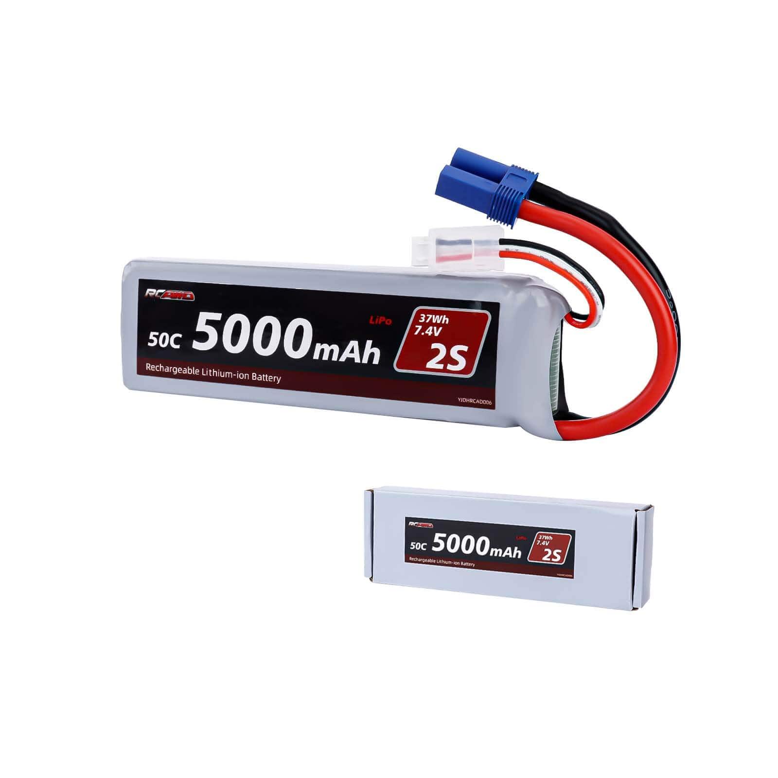 RCAWD ARRMA 3S 5000mAh 2S Battery RCAWD Arrma 1/10 5000mAh 7.4V 50C 2S Lipo Battery with EC5 Plug