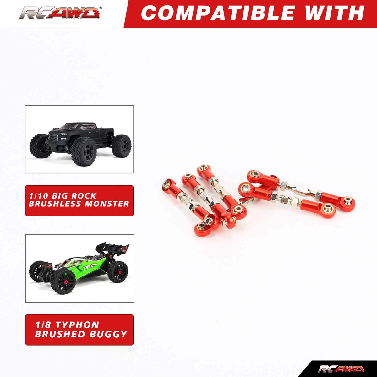 RCAWD ARRMA 3S 6PCS RCAWD Arrma Typhon Alum Alloy 6PCS Metal Tie Rod Steering Link Linkage