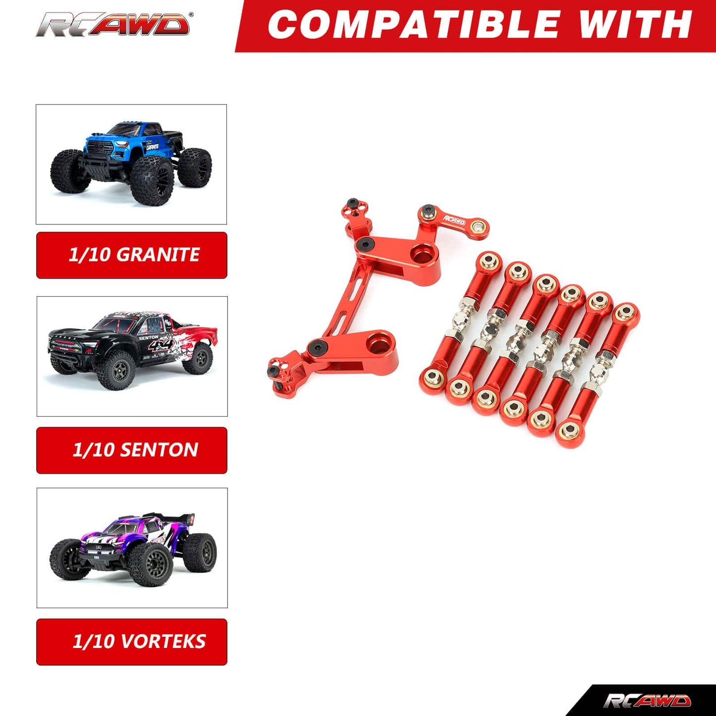 RCAWD ARRMA 3S Alloy Steering Parts Set RCAWD Arrma 1/10 Alum Alloy Steering Parts Set With 6pcs Metal Tie Rod Steering Link Linkage