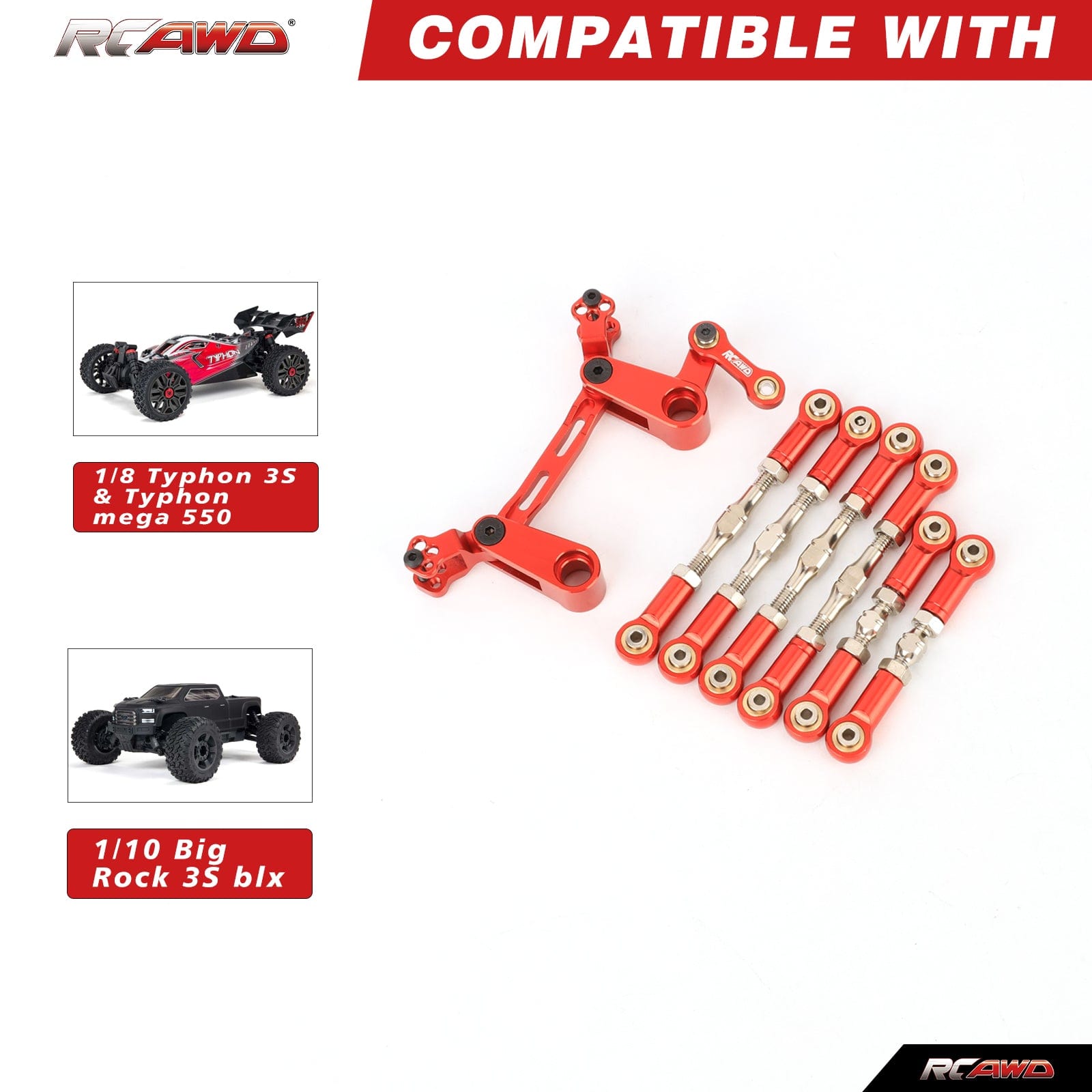 RCAWD ARRMA 3S Alloy Steering Parts Set RCAWD Typhon Alum Alloy Steering Parts Set With 6pcs Metal Tie Rod Steering Link Linkage