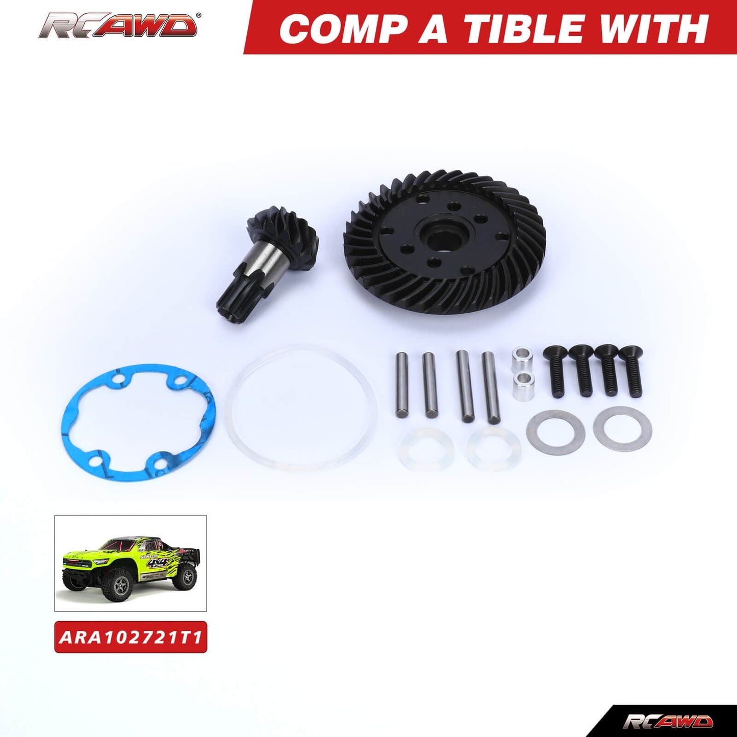 RCAWD ARRMA 3S Black RCAWD arrma 3s&4s&Mega550 40CrMo super heavy duty Steel Helical Diff Ring Pinion (37T/13T) HRAATF9337BL