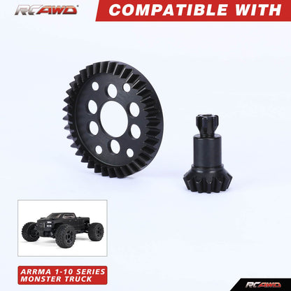 RCAWD ARRMA 3S Black RCAWD Arrma 3s Upgrades 37T 1.35Mod Steel Helical Bevel Diff Gear 13T input Gear