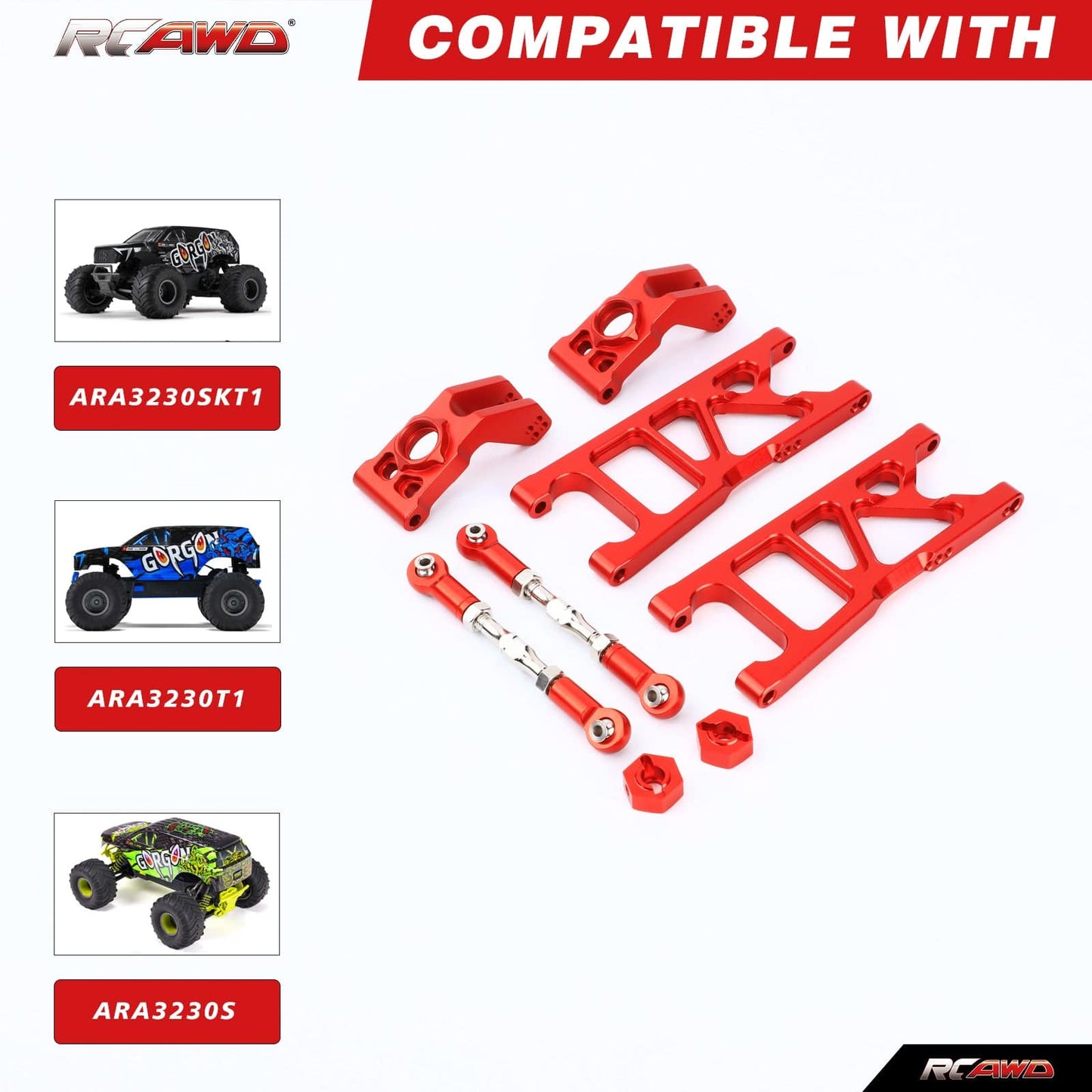 RCAWD ARRMA 3S RCAWD Arrma 1/10 Gorgon 4X2 Mega 550 Upgrades Rear Hub Wheel Hex and 10mm Extened Rear Suspension Arms Links