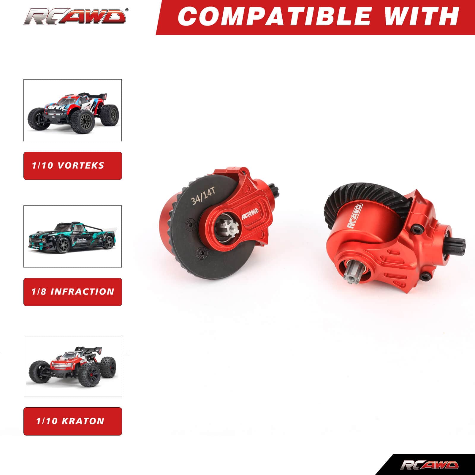 RCAWD ARRMA 3S RCAWD Arrma 34T/14T Steel Front Rear Helical Gears Differential Assemblies Set