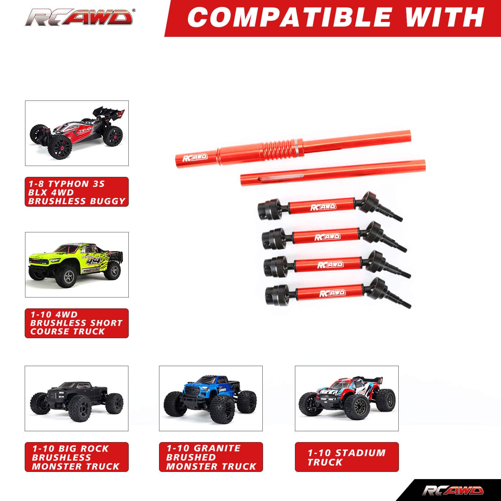 RCAWD ARRMA 3S RCAWD Arrma 3S Center Driveshaft & Composite Slider Driveshaft Set for Granite VORTEKS