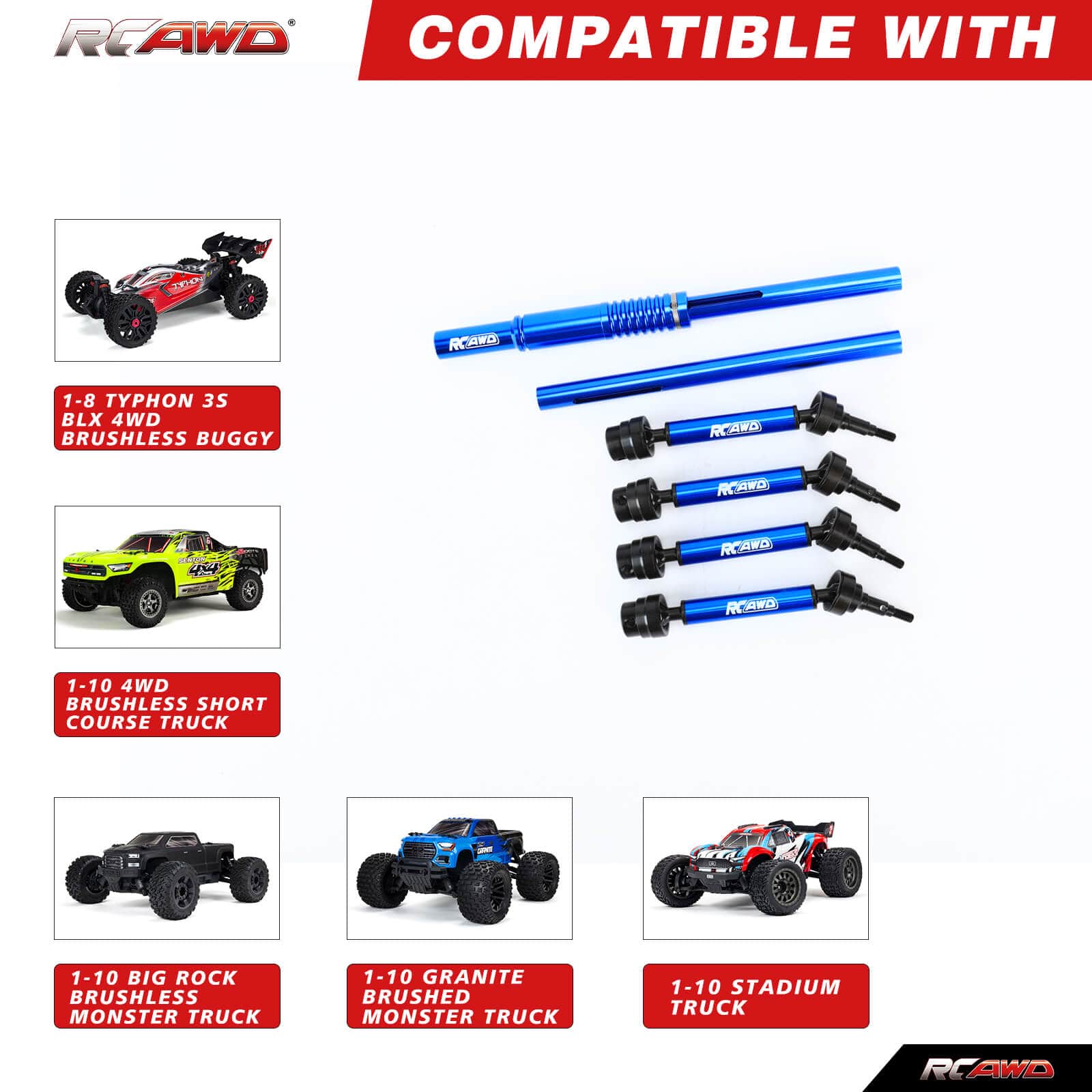 RCAWD ARRMA 3S RCAWD Arrma 3S Upgrades Center Driveshaft & Composite F/R Slider Driveshaft Set for Granite VORTEKS