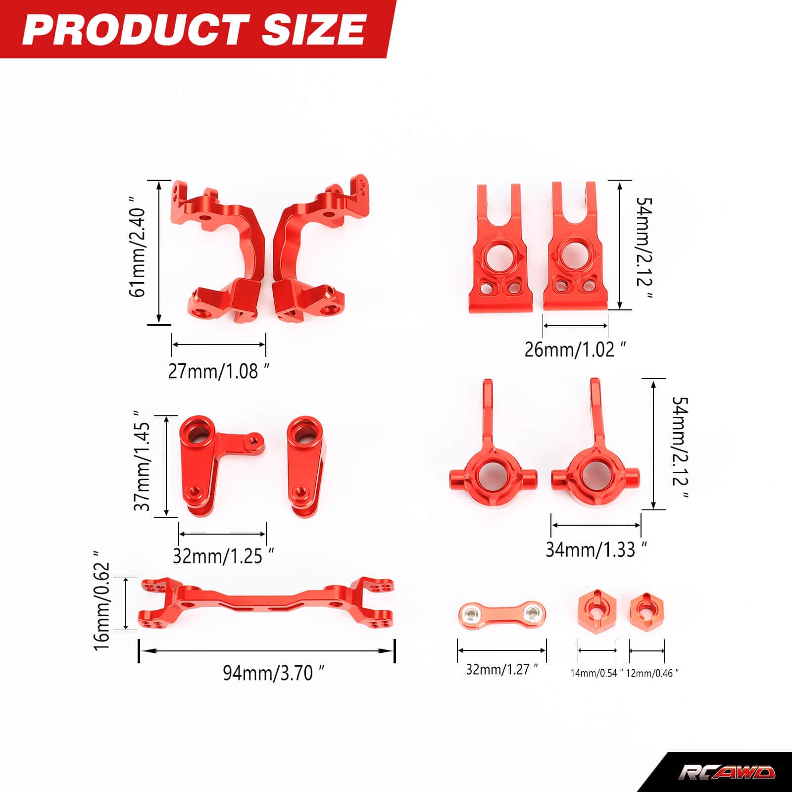 RCAWD ARRMA 3S Red RCAWD ARRMA 3s Steering Components & Hex Complete Set for 1/10 Mega Vorteks Senton Upgrades