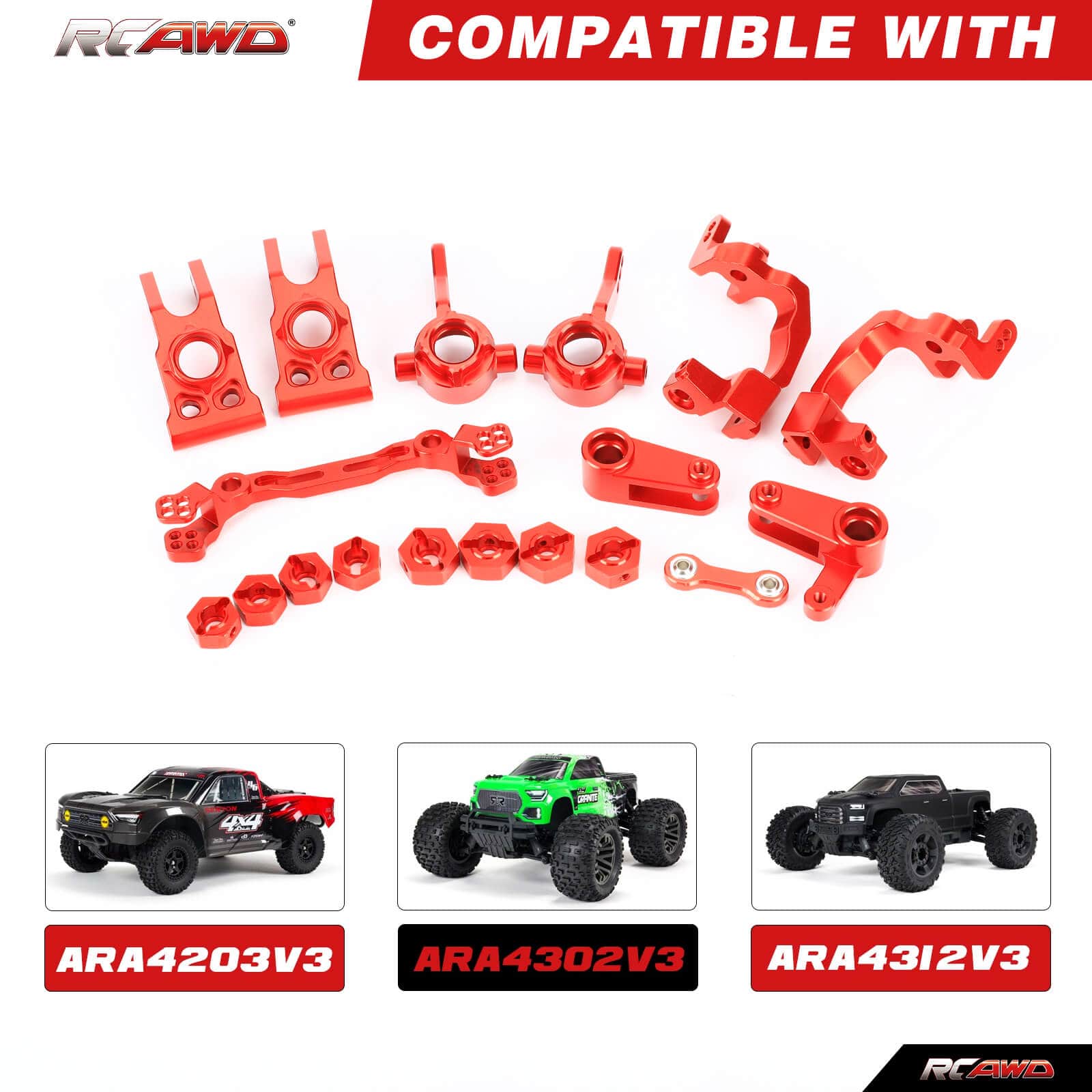 RCAWD ARRMA 3S Red RCAWD ARRMA 3s Steering Components & Hex Complete Set for 1/10 Mega Vorteks Senton Upgrades