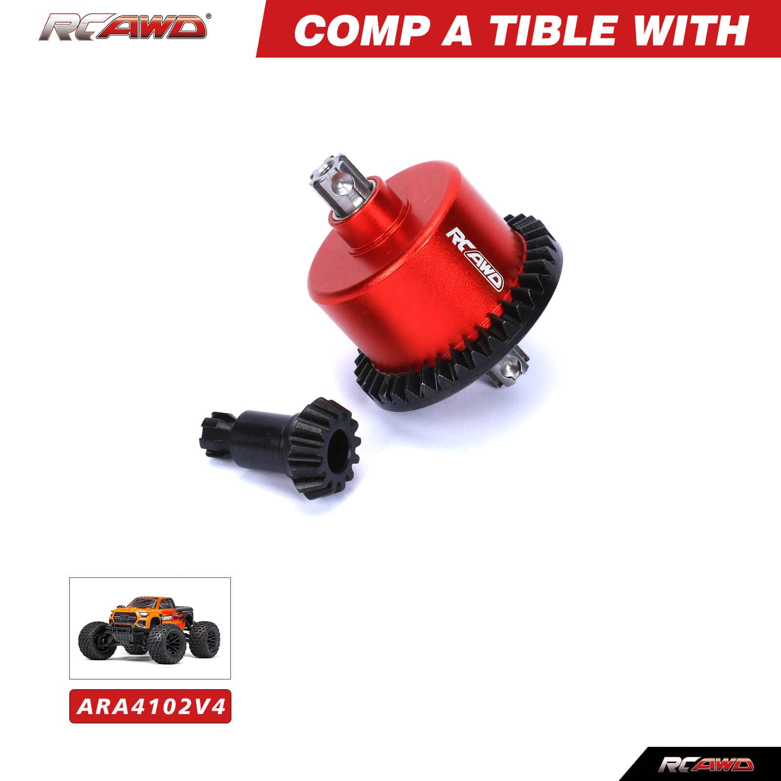 RCAWD ARRMA 3S Red RCAWD ARRMA 3s Upgrades F/R Differential Set 37T 13T Diff Set for Grannite Senton Big Rock