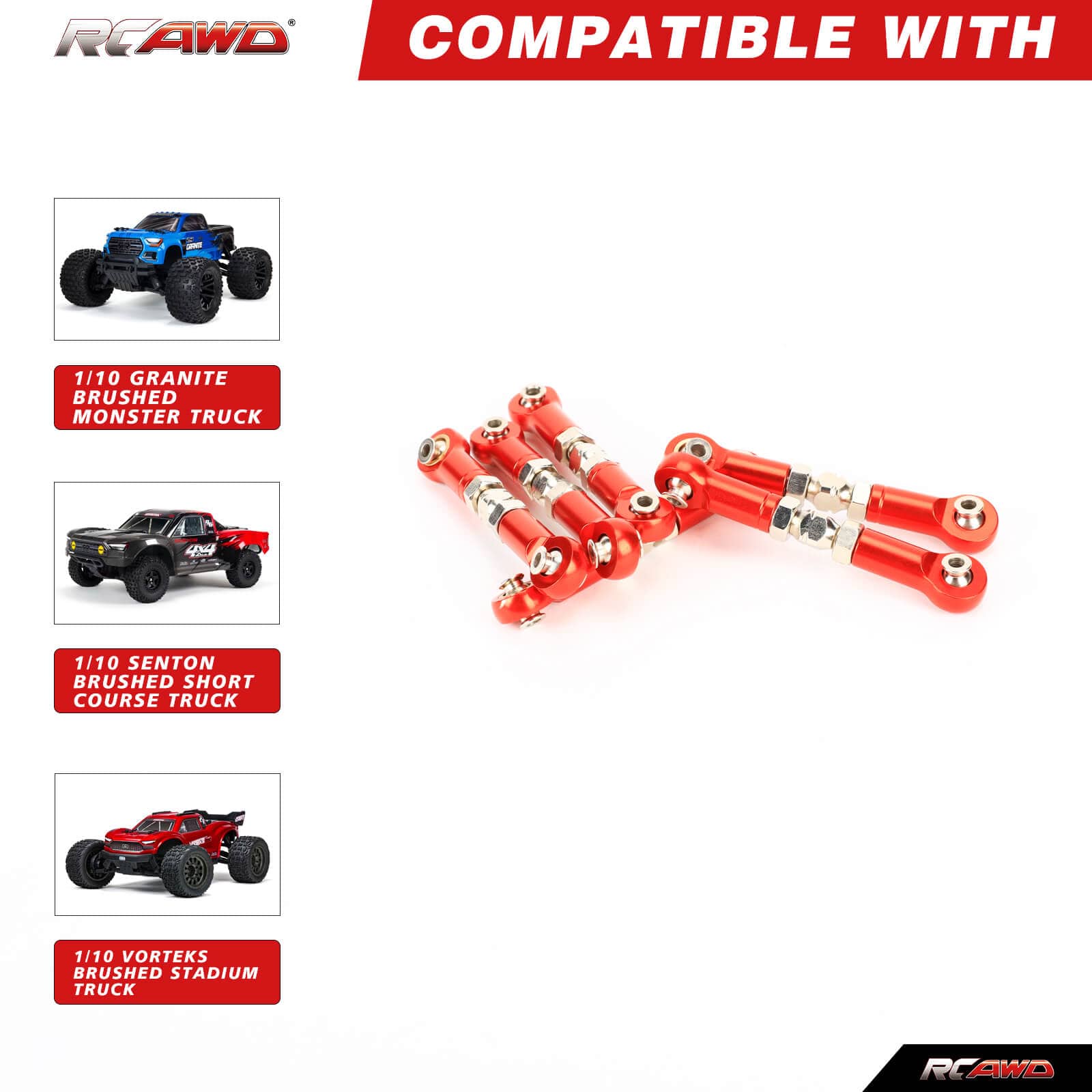 RCAWD ARRMA 3S Red RCAWD Arrma 3S  Vorteks Senton Granite Upgrades Thickened Assembled Turnbuckles Link Set