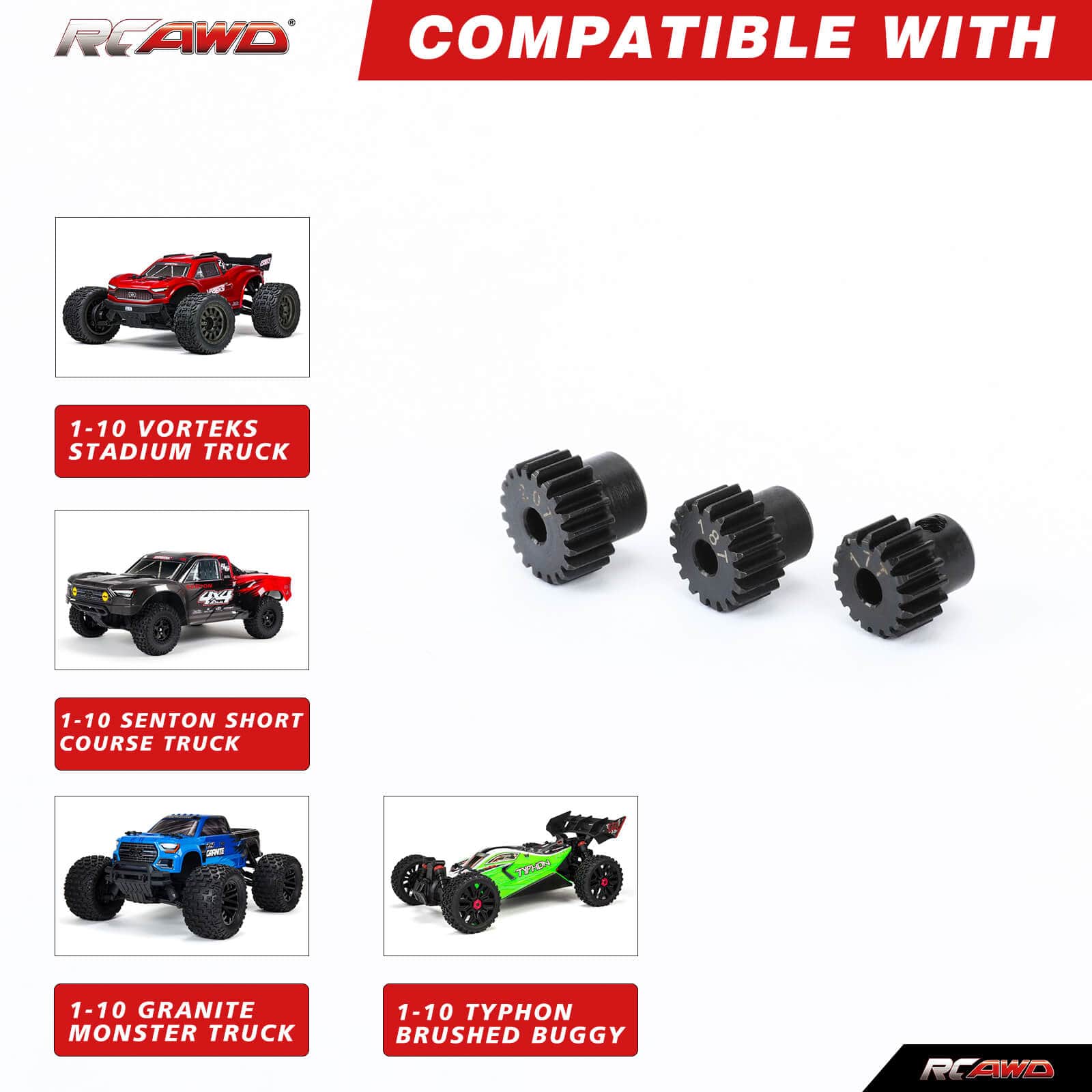 RCAWD ARRMA 3s Upgrades 15T 17T 20T 3pcs Pinion Gear for Grannite Senton Big Rock - RCAWD