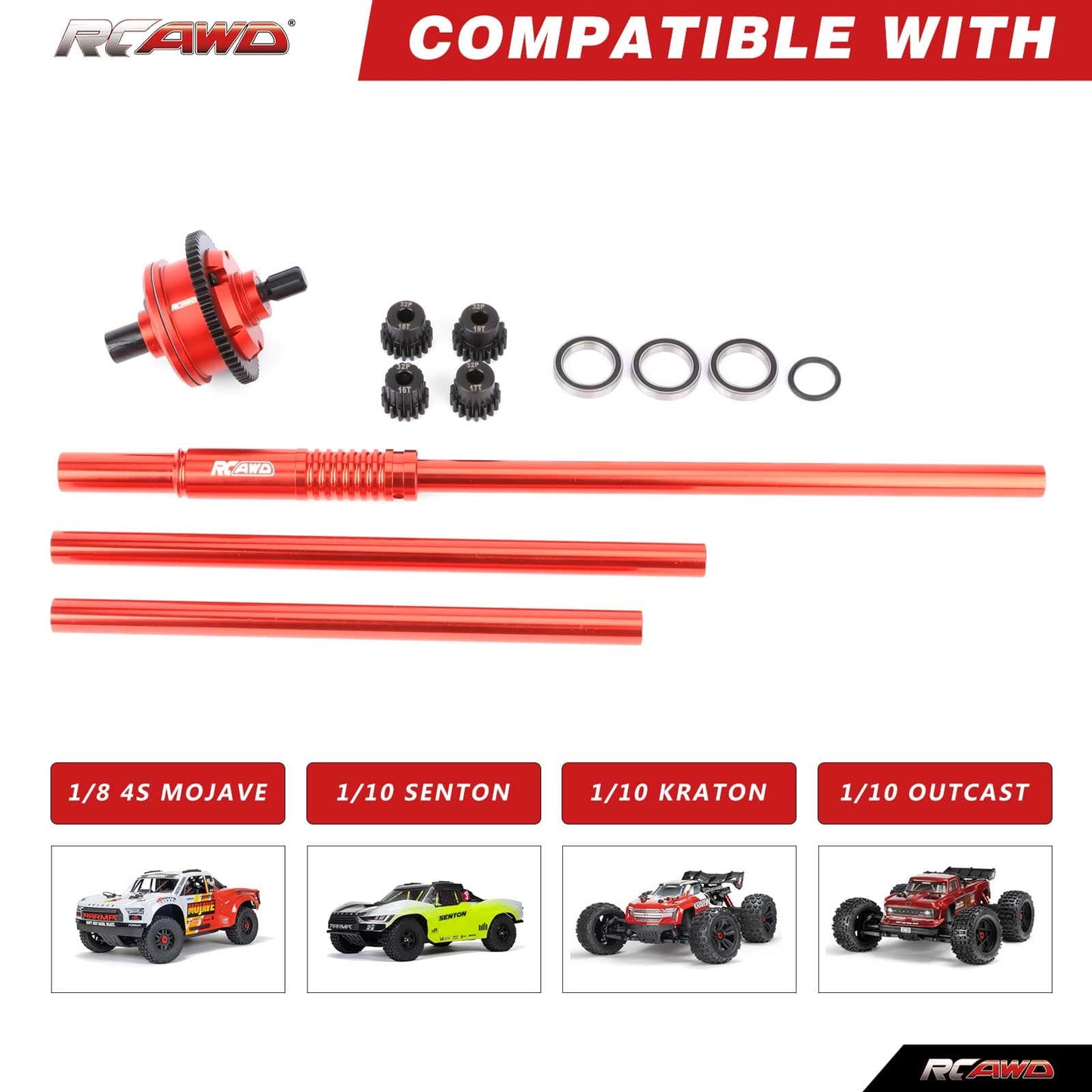 RCAWD ARRMA 4S RCAWD ARRMA 4S Center Differential Assembly Set With Driveshaft Motor Gear