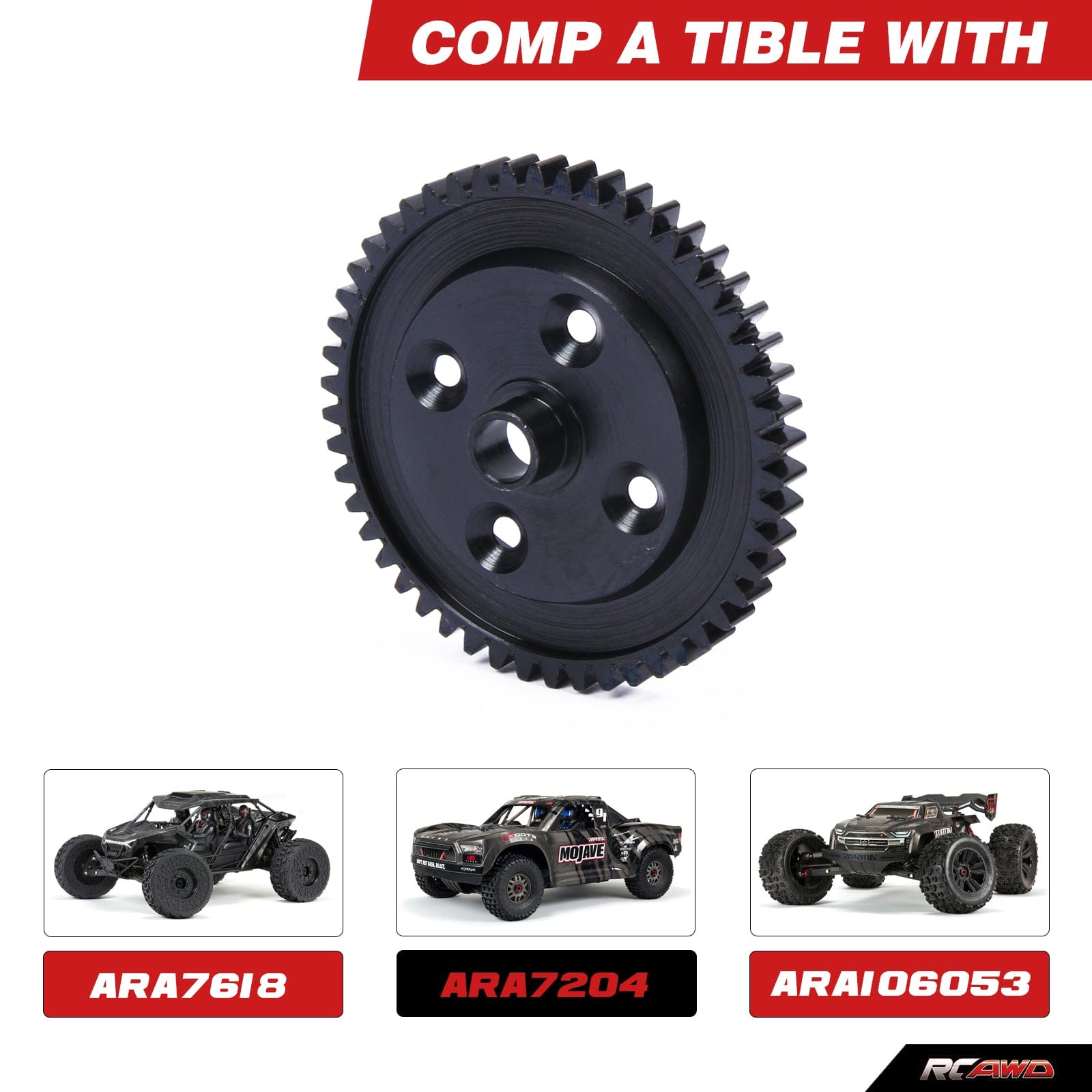 RCAWD ARRMA 6S Black RCAWD Arrma 6s 40CrMo steel spur gear 50T plate diff ARA310978BL