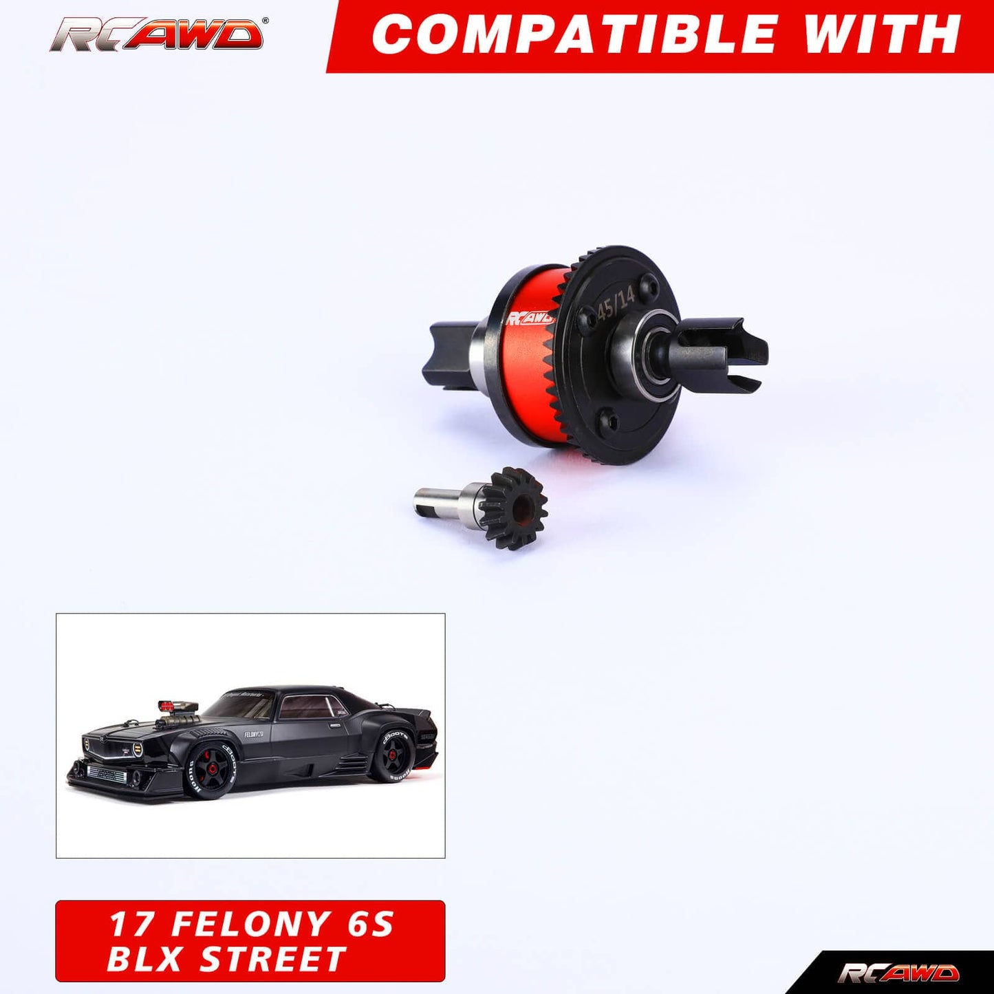 RCAWD ARRMA 6S D2-ARA311024R RCAWD Arrma 6S Upgrades 45T Front Rear Diff Set with 14T Input Gear