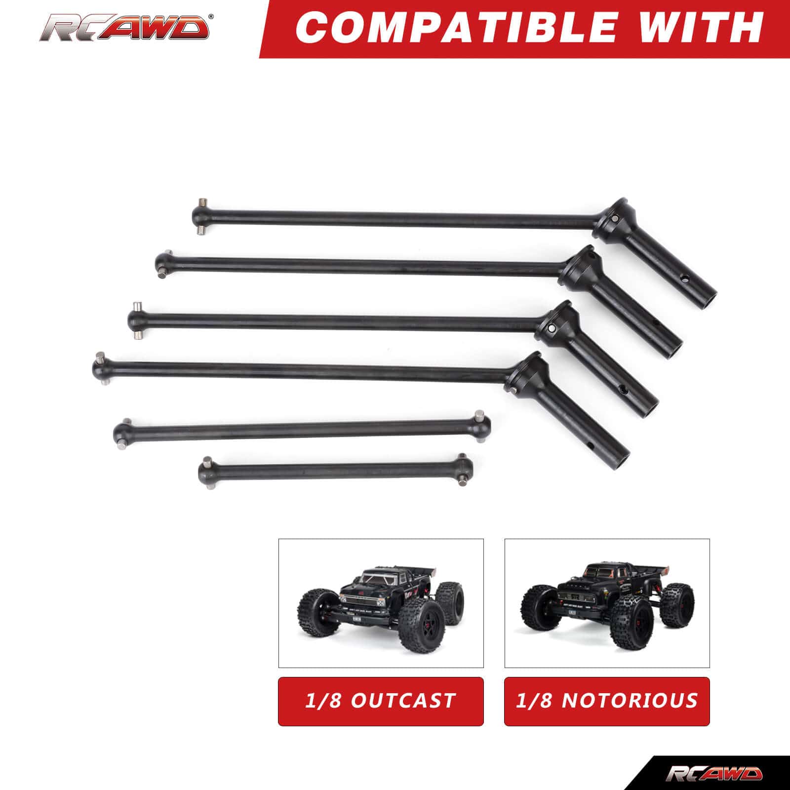 RCAWD ARRMA 6S RCAWD 185MM Alum Alloy CVD Drive Shaft Set For Arrma 1/8 Outcast Notorious Upgrade Parts