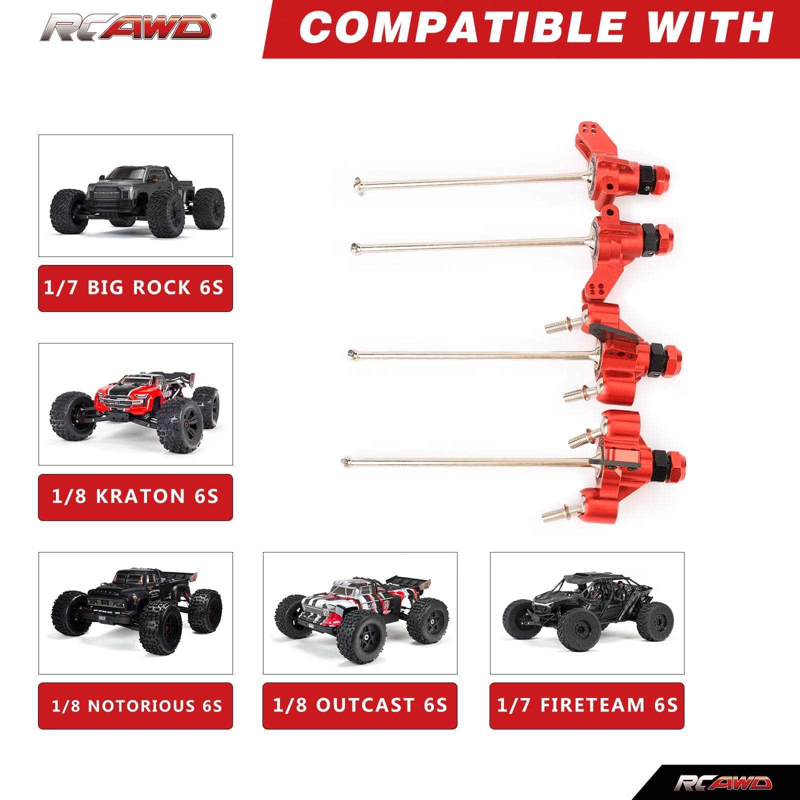 RCAWD ARRMA 6S RCAWD 188MM Alum Alloy Front Steering Knuckle Rear Hub Carrier Set For Arrma 6S Upgrade Parts