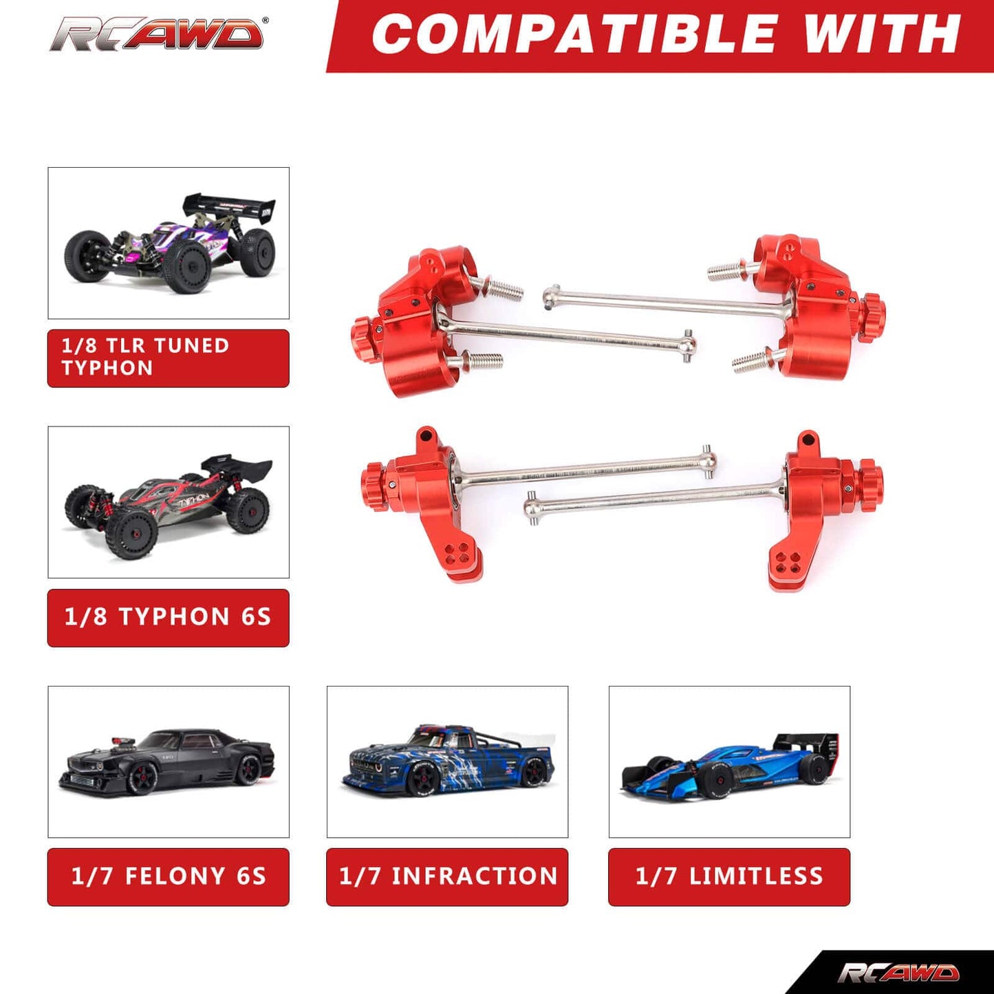 RCAWD ARRMA 6S RCAWD Alum Alloy Front Steering Knuckle Rear Hub Carrier Set For Arrma 1/7 1/8 6S Upgrade Parts