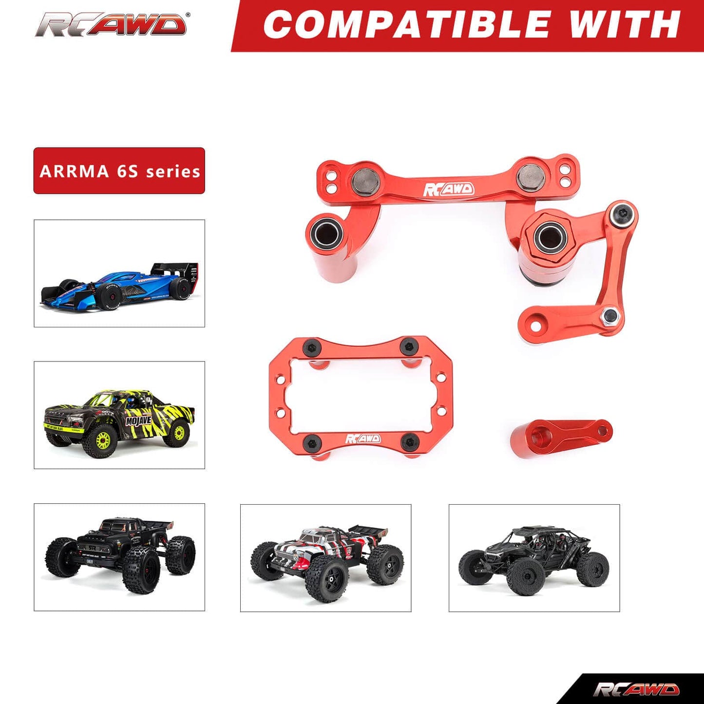 RCAWD ARRMA 6S RCAWD Alum Alloy Steering Servo Mount Set with 23T 25T Servo Arm for Arrma 6S Upgrade Parts