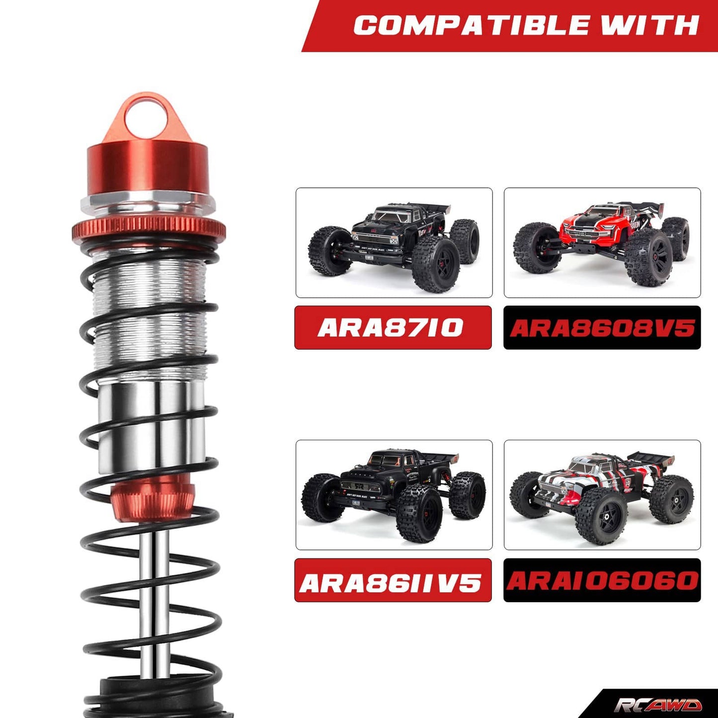 RCAWD ARRMA 6S RCAWD Arrma 117mm 134MM Front Rear Shock Absorber 5mm shaft 16mm Bore