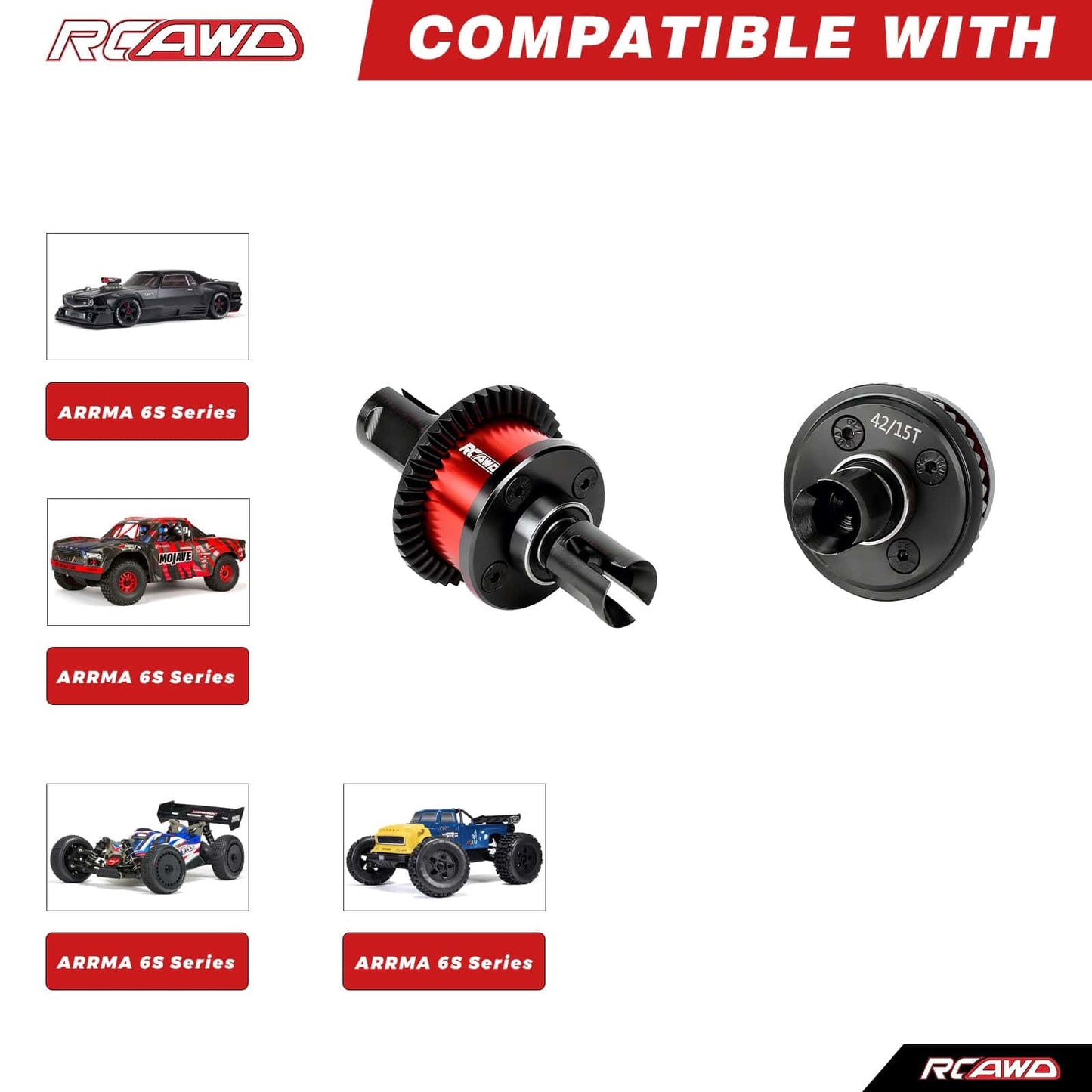RCAWD ARRMA 6S RCAWD ARRMA 6S 8S 42T Front Rear Differential Set with 15T Input Gear Limited Slip Kits