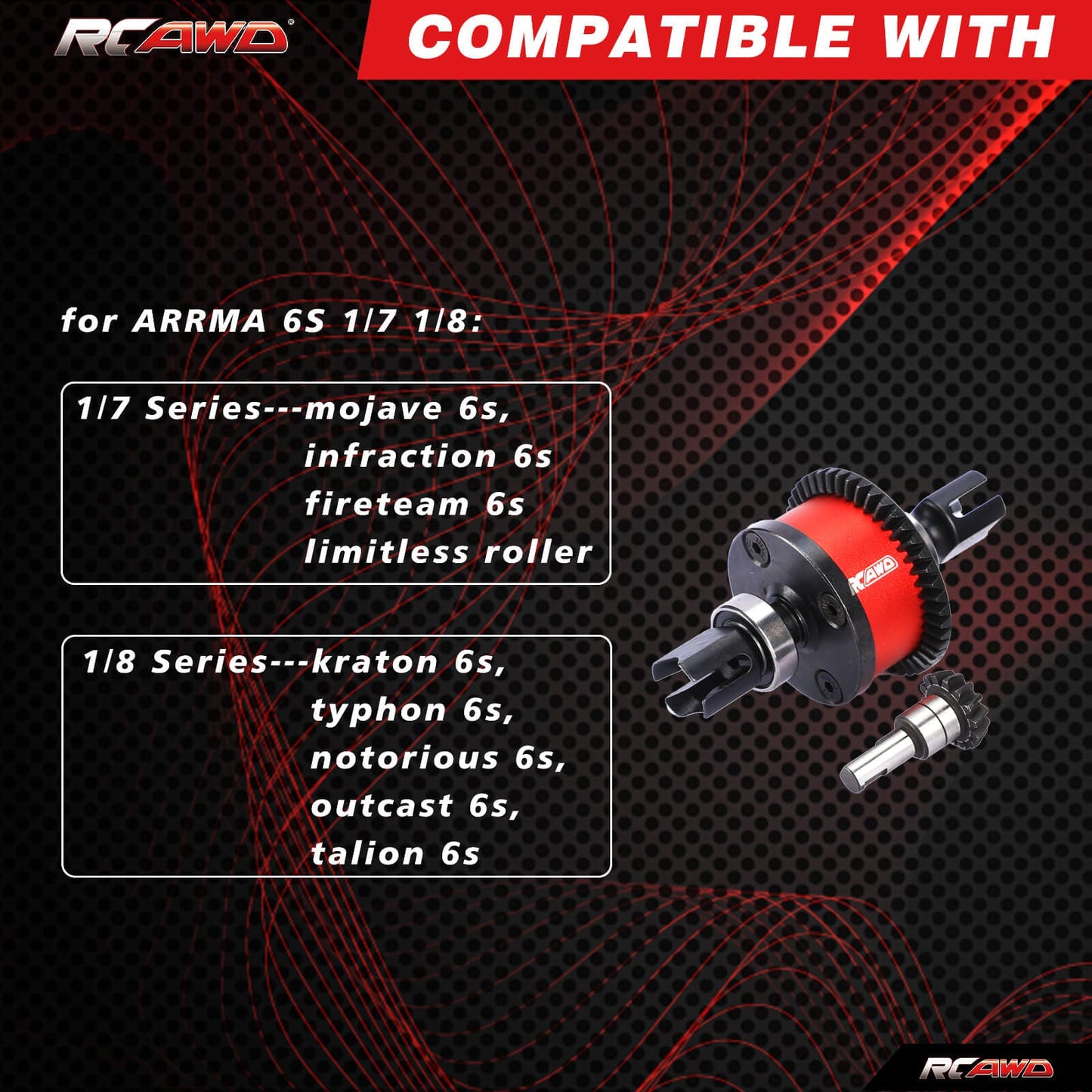 RCAWD ARRMA 6S RCAWD Arrma 6S RTR 38T 42T 45T Front Rear Diff Set with 9T 14T 15T Input Gear