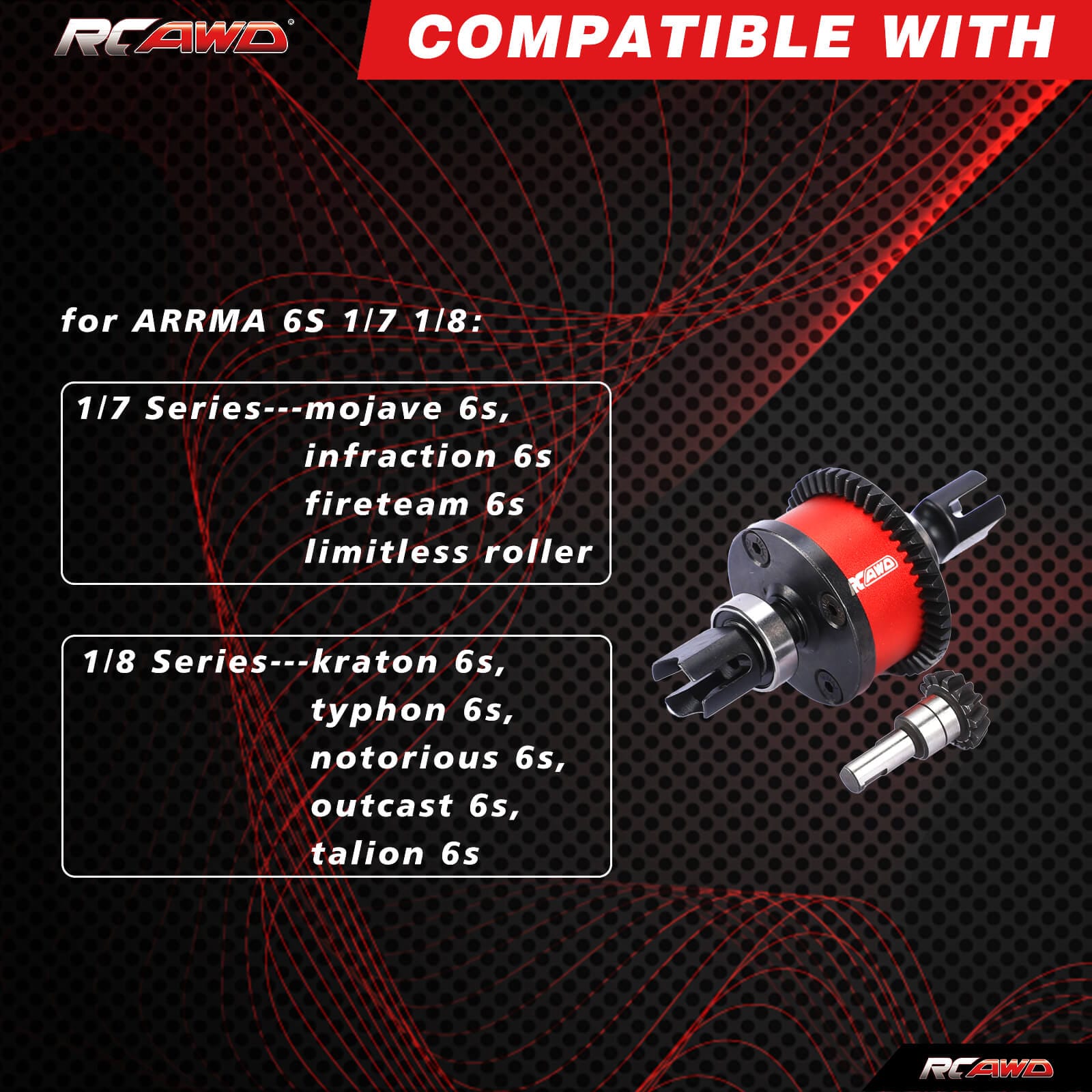RCAWD ARRMA 6S RCAWD Arrma 6S RTR 38T 42T 45T Front Rear Diff Set with 9T 14T 15T Input Gear