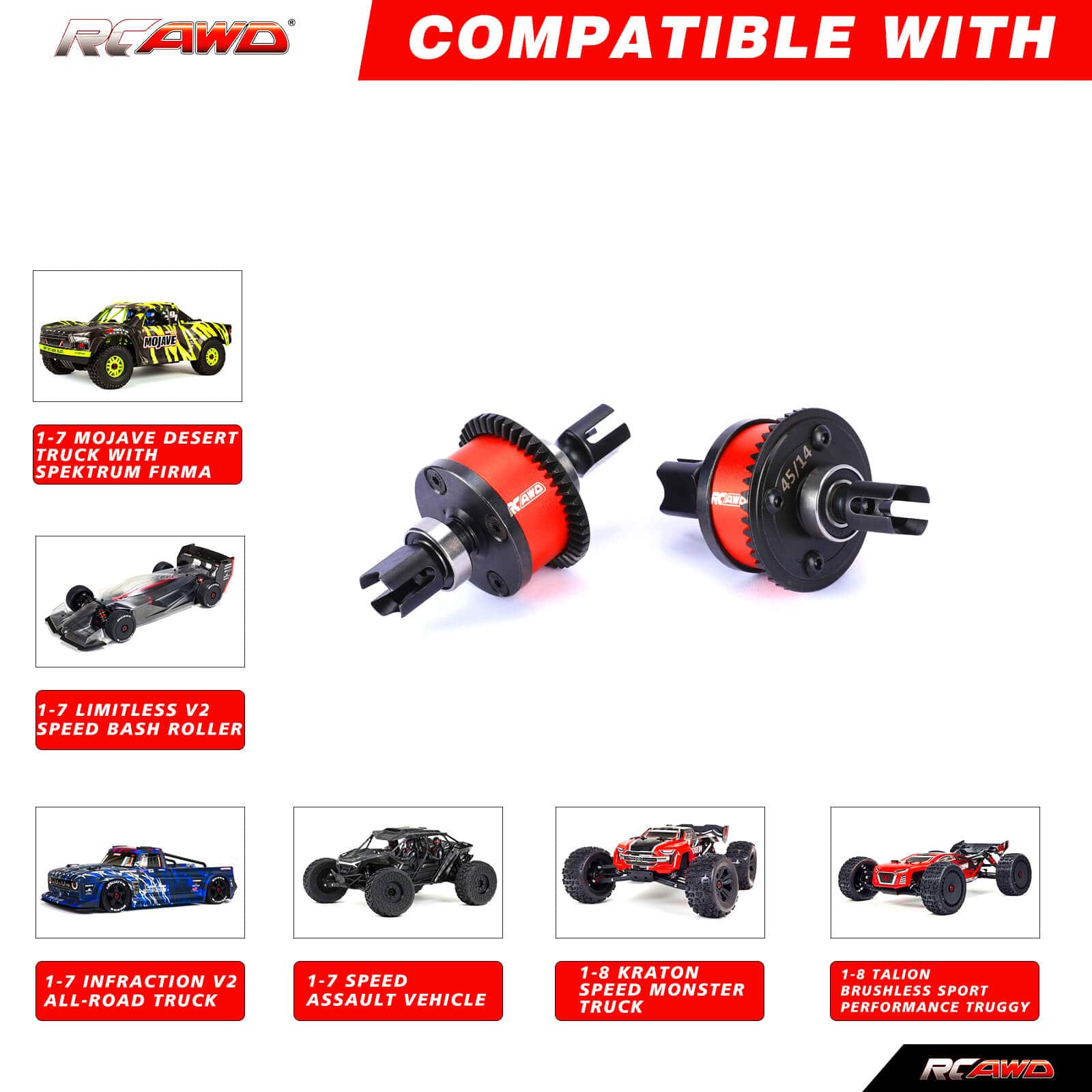 RCAWD ARRMA 6S RCAWD Arrma 6S RTR 38T 42T 45T Front Rear Diff Set with 9T 14T 15T Input Gear