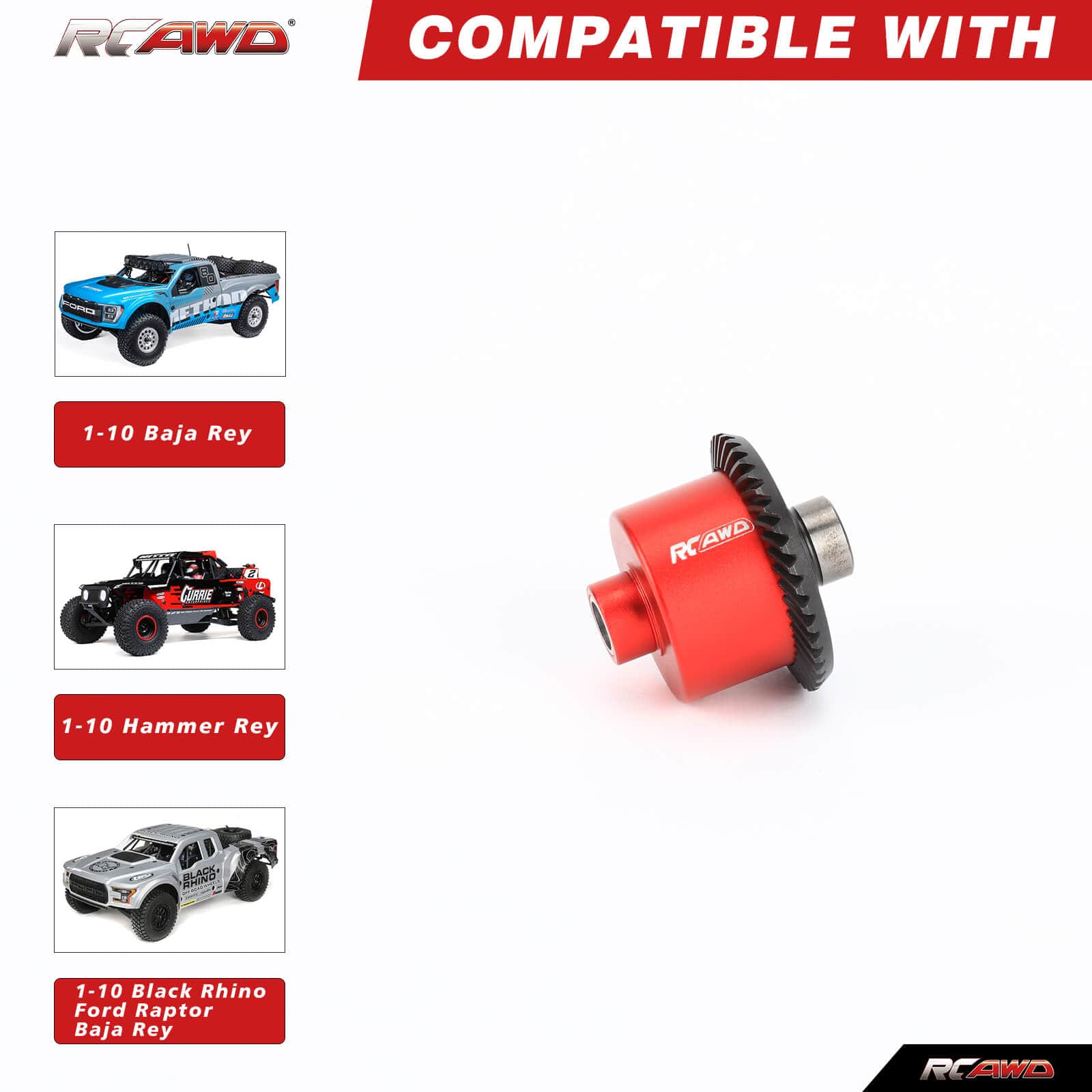 RCAWD ARRMA 6S RCAWD Losi Baja Rey 4WD Upgrades F/R 40T Front Rear Diff Set with 14T Input Gear