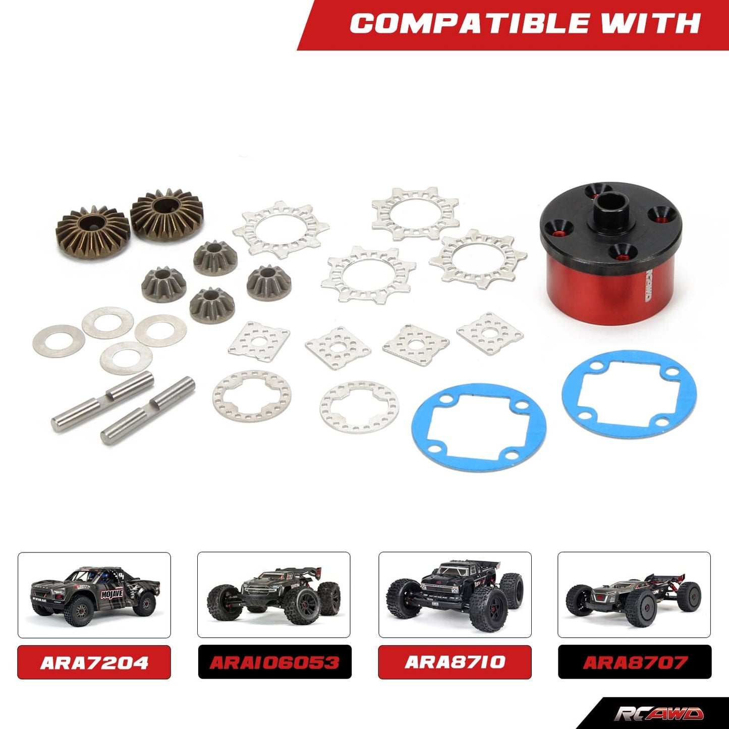 RCAWD ARRMA 6S Red RCAWD Arrma 6s EXB upgrades F/R Diff Case (29MM) with Steel Gear Set for Mojave Kraton Outcast Talion